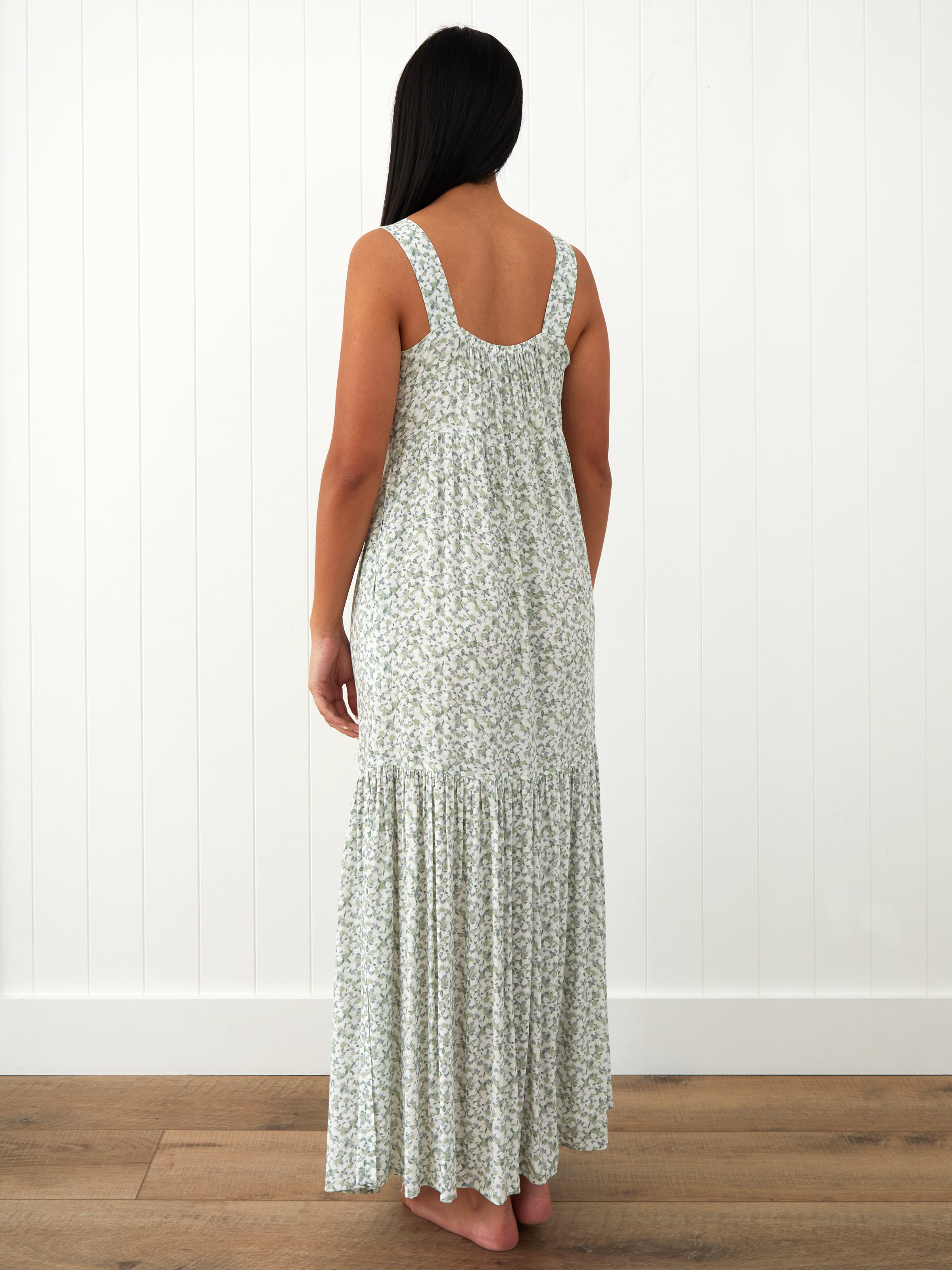 Riviera Wide Strap Rayon Dress | Green Floral-4