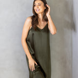 Silk Midi Nightie | Olive-3