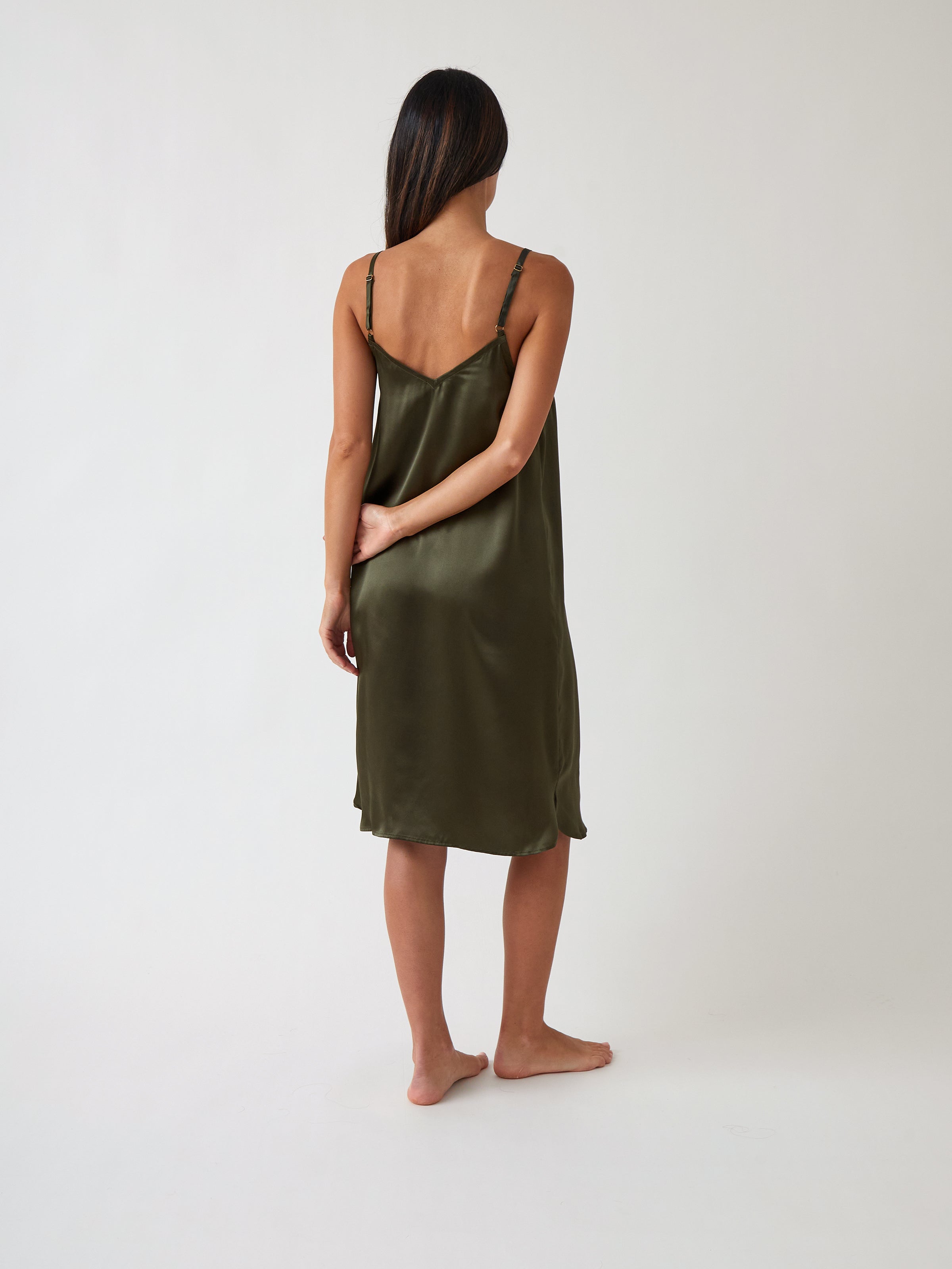 Silk Midi Nightie | Olive-4