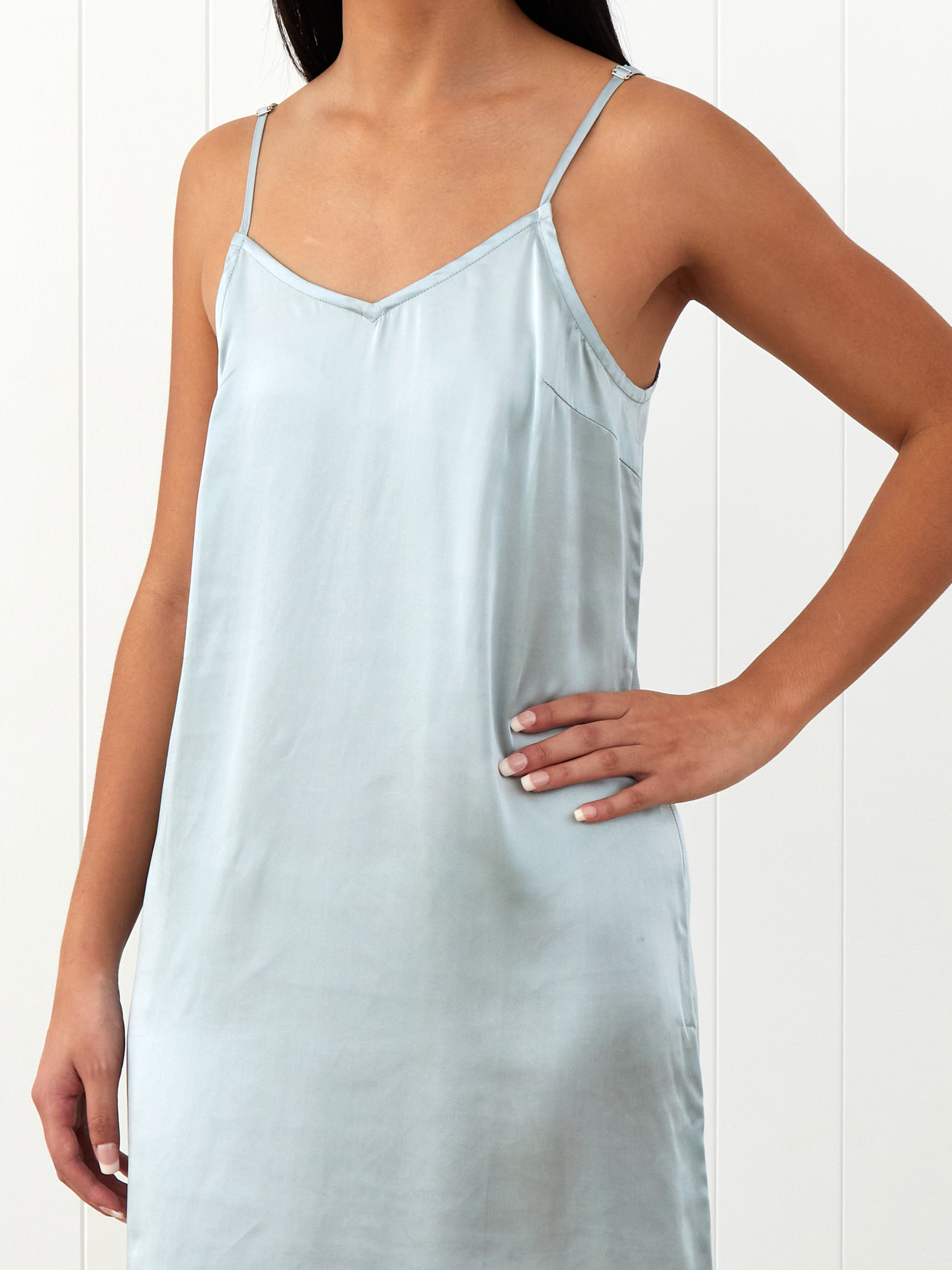 Silk Midi Nightie | Sky Blue-3