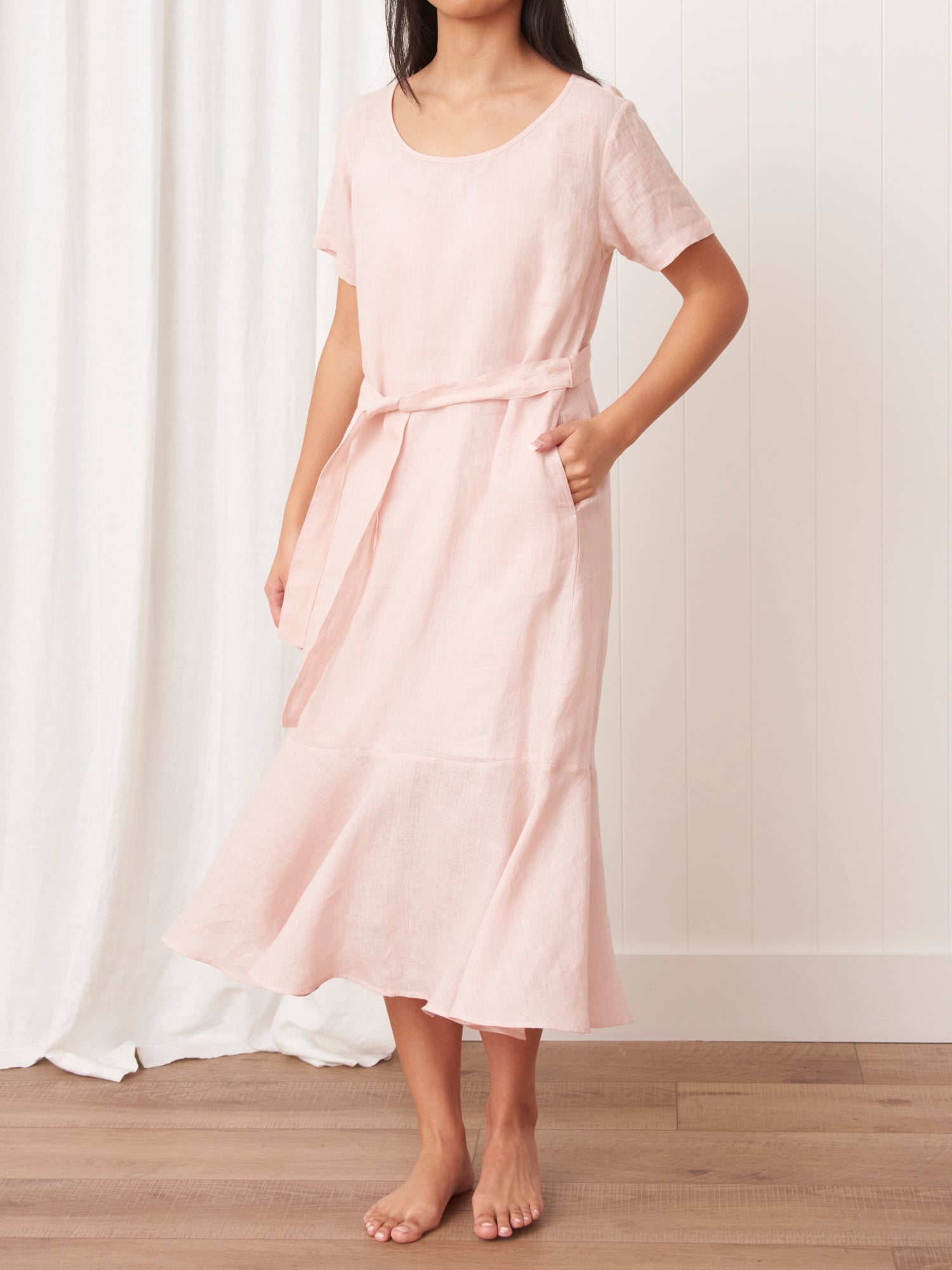 Sunseeker Bias Linen Dress | Pink-1