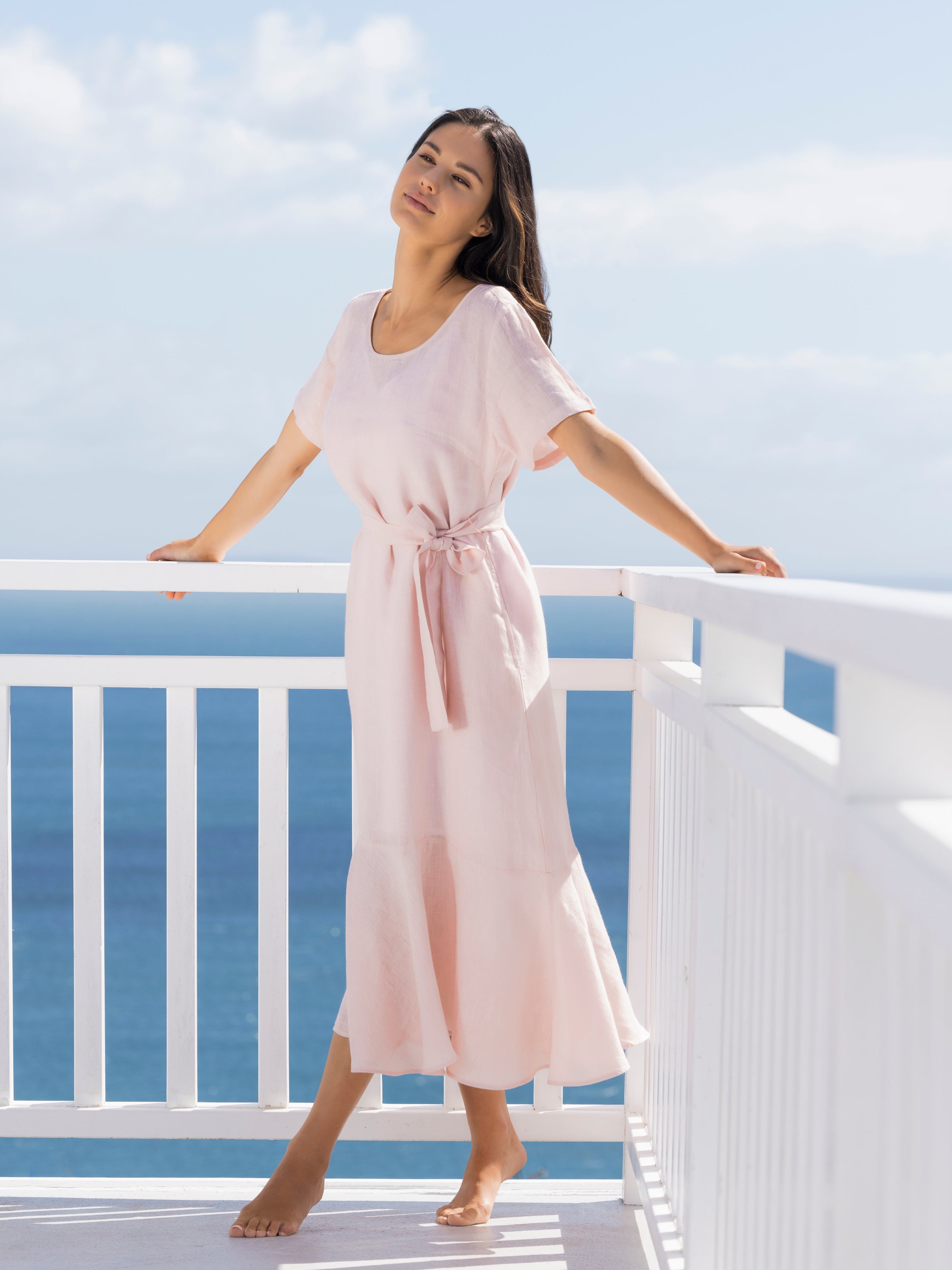 Sunseeker Bias Linen Dress | Pink-5