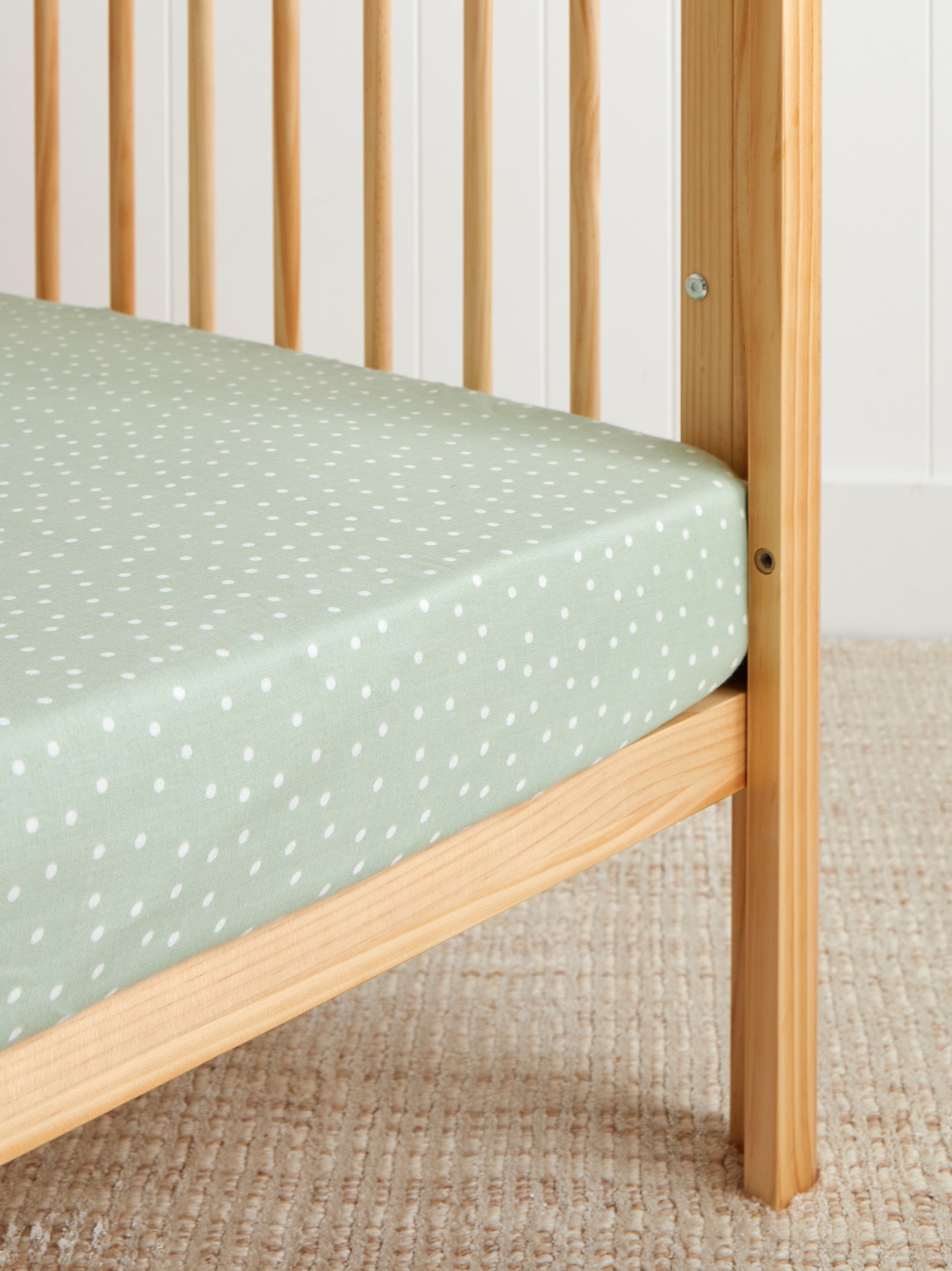 Up & Away Spot Muslin Cot Fitted Sheet | Green Spot-1