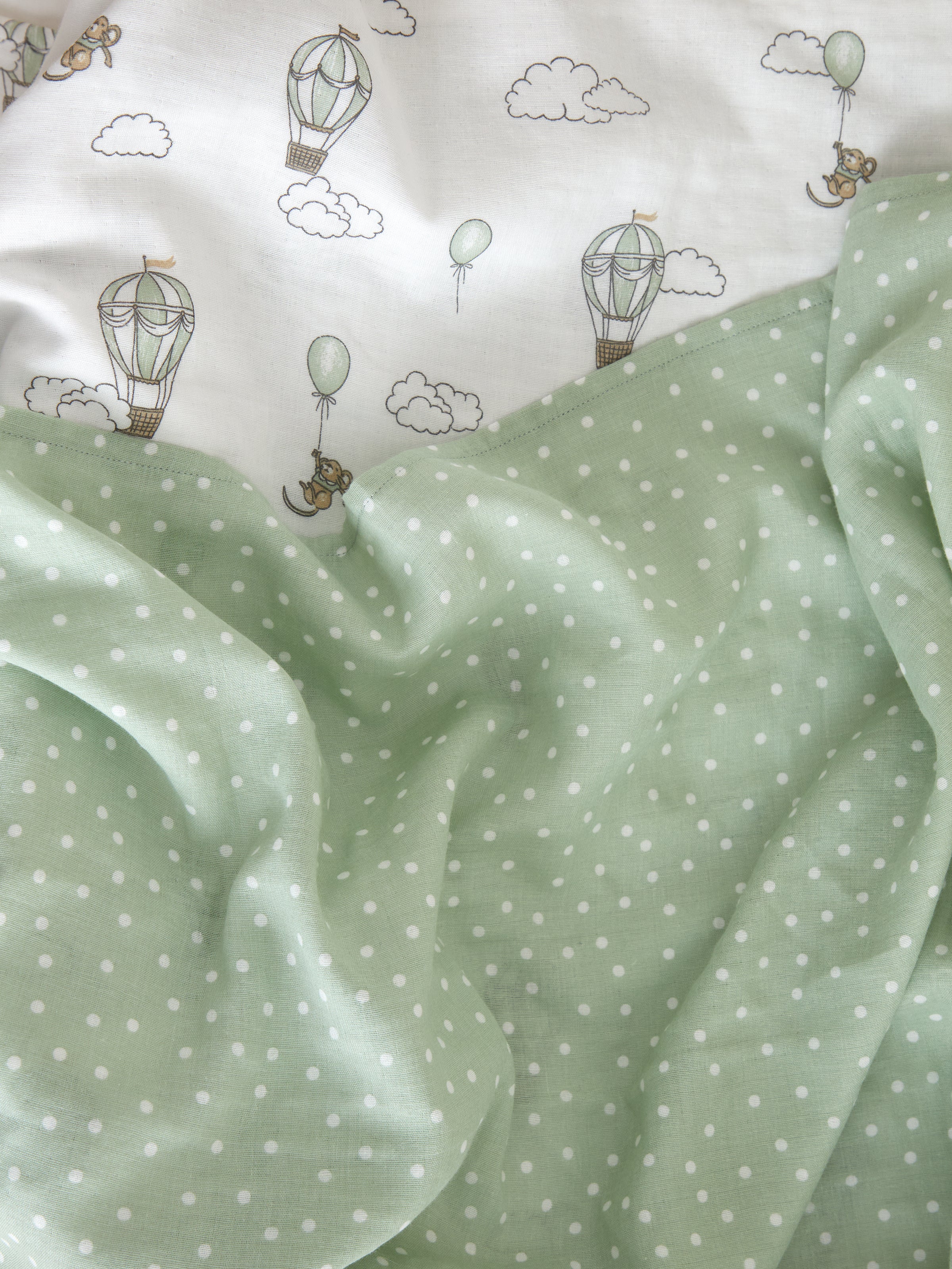 Up & Away Spot Muslin Cot Fitted Sheet | Green Spot-2