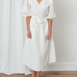 Voyager Linen Wrap Dress | White-1