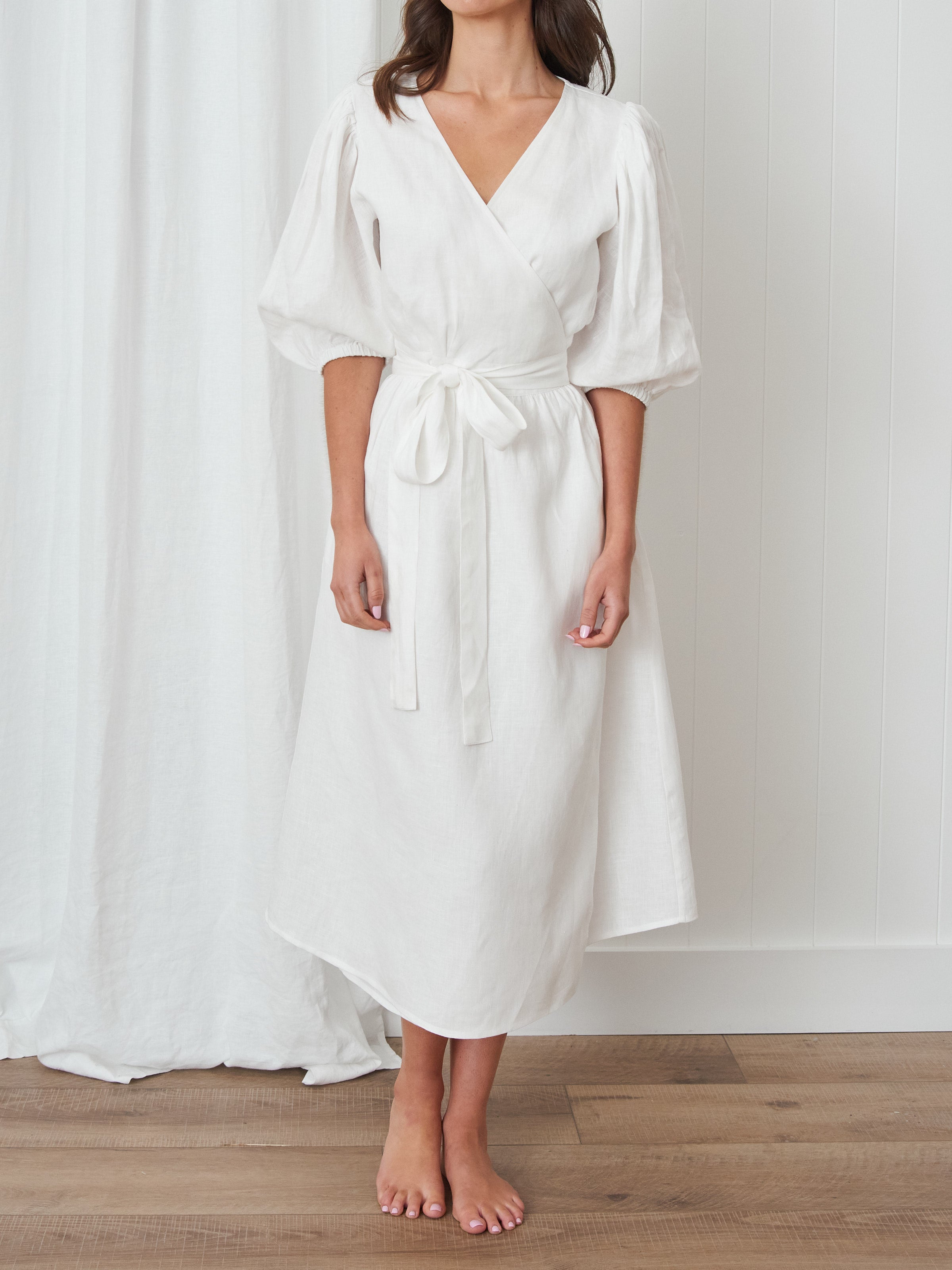 Voyager Linen Wrap Dress in White Voyager Linen Wrap Dress in White