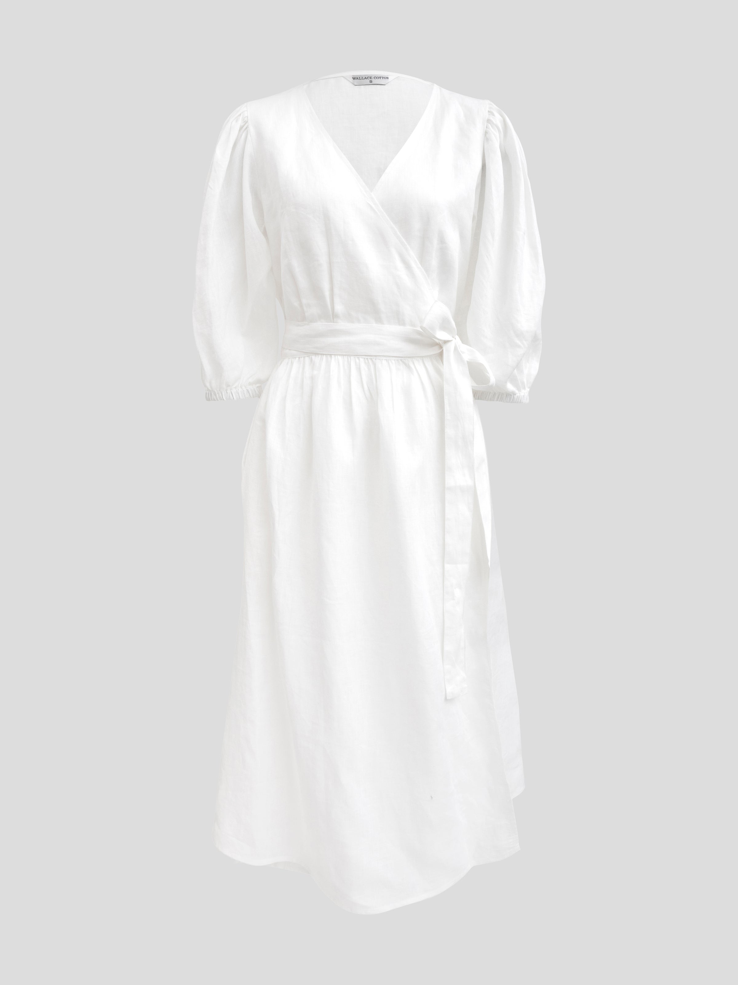 Voyager Linen Wrap Dress | White-2