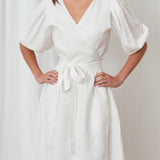 Voyager Linen Wrap Dress | White-3