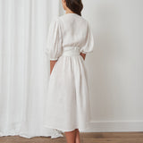 Voyager Linen Wrap Dress | White-4