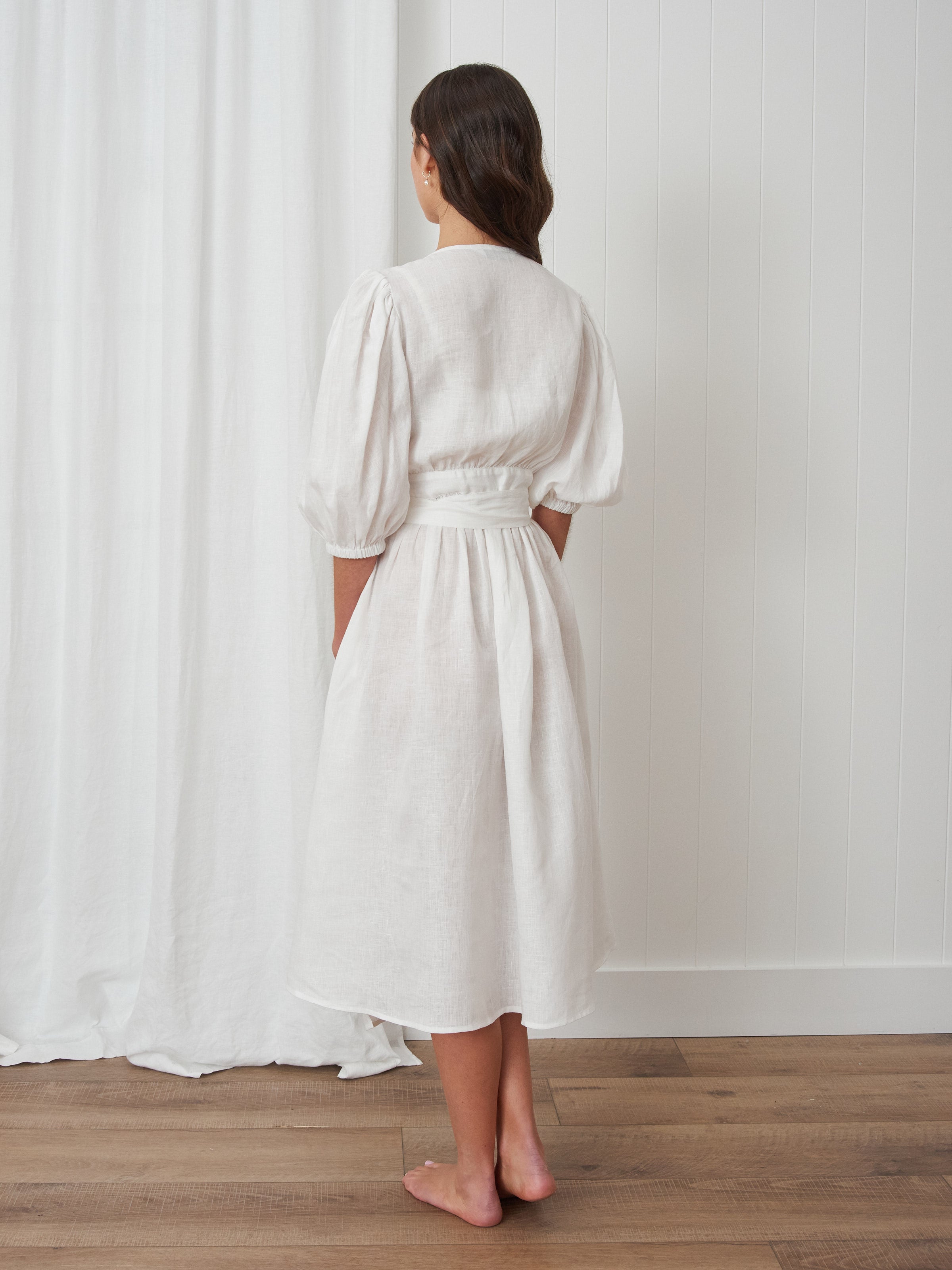 Voyager Linen Wrap Dress | White-4