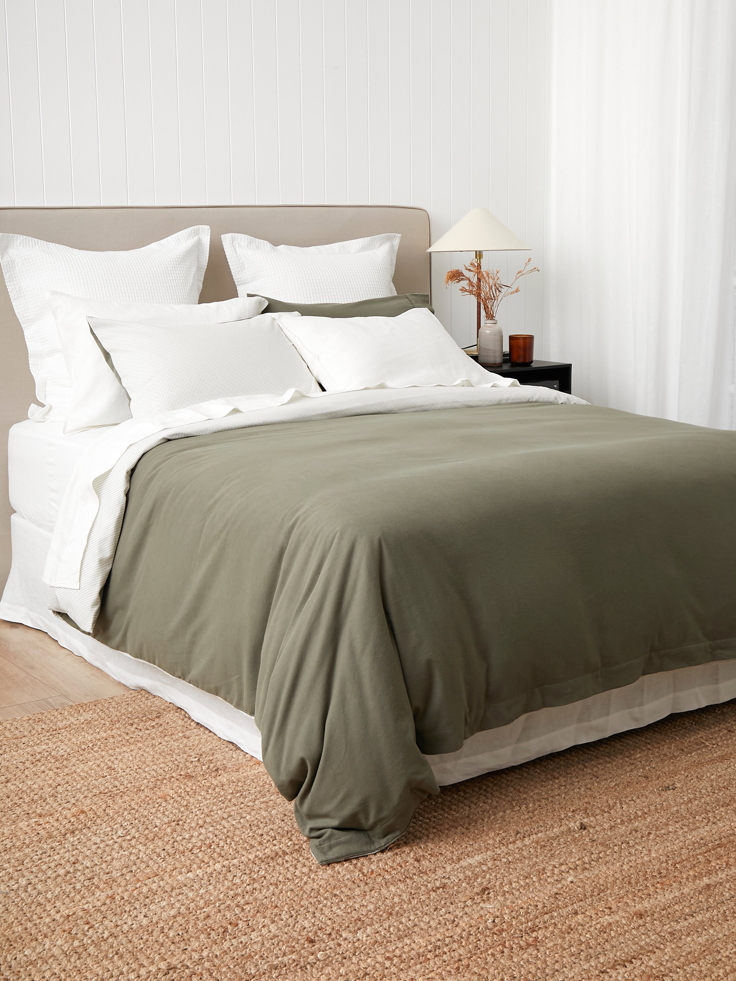 Cardrona Reversible Flannel Duvet Set | Olive Stripe3