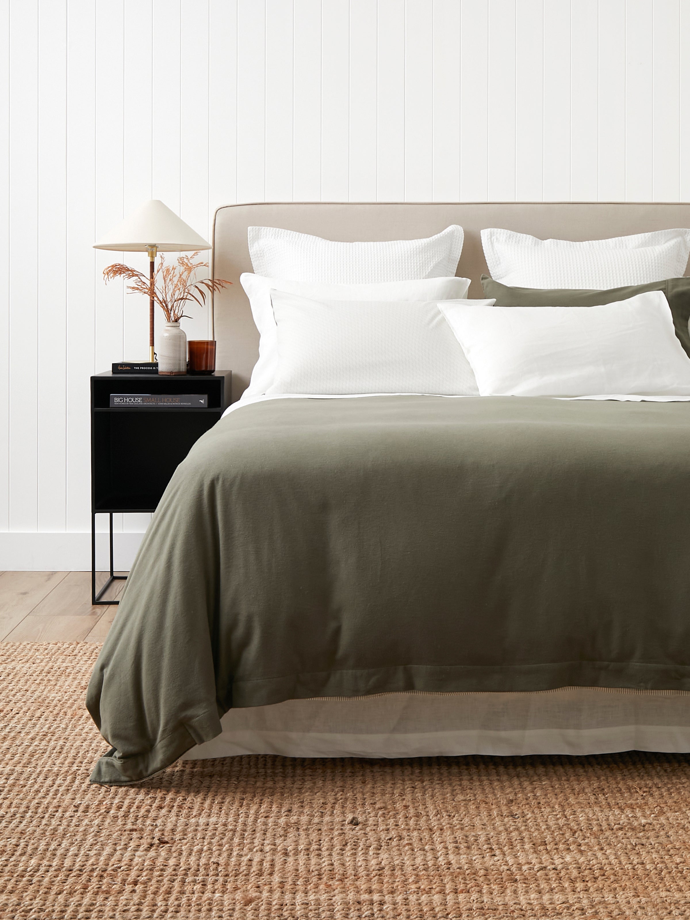 Cardrona Reversible Flannel Duvet Set | Olive Stripe1
