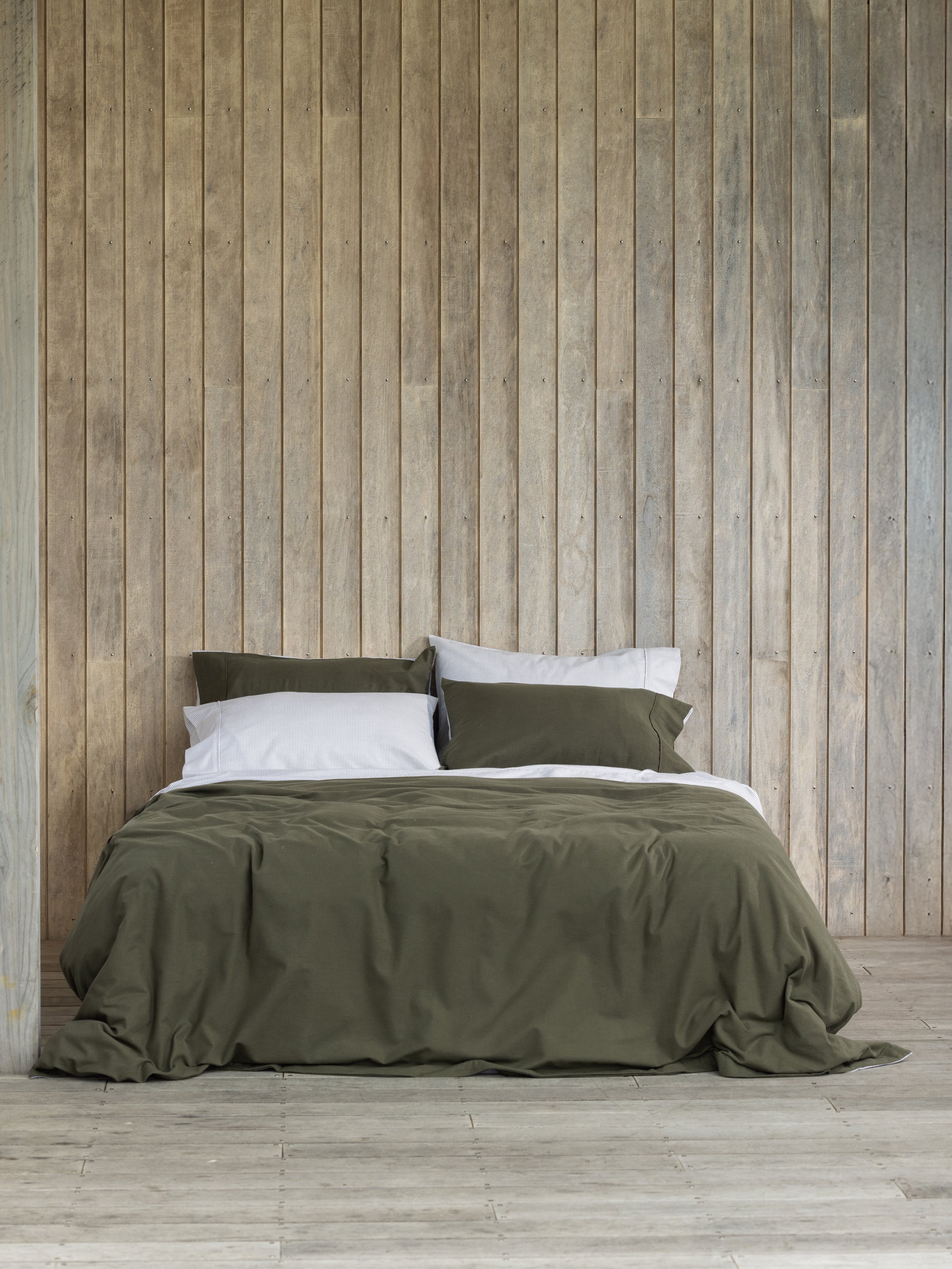 Cardrona Reversible Flannel Duvet Set | Olive Stripe5