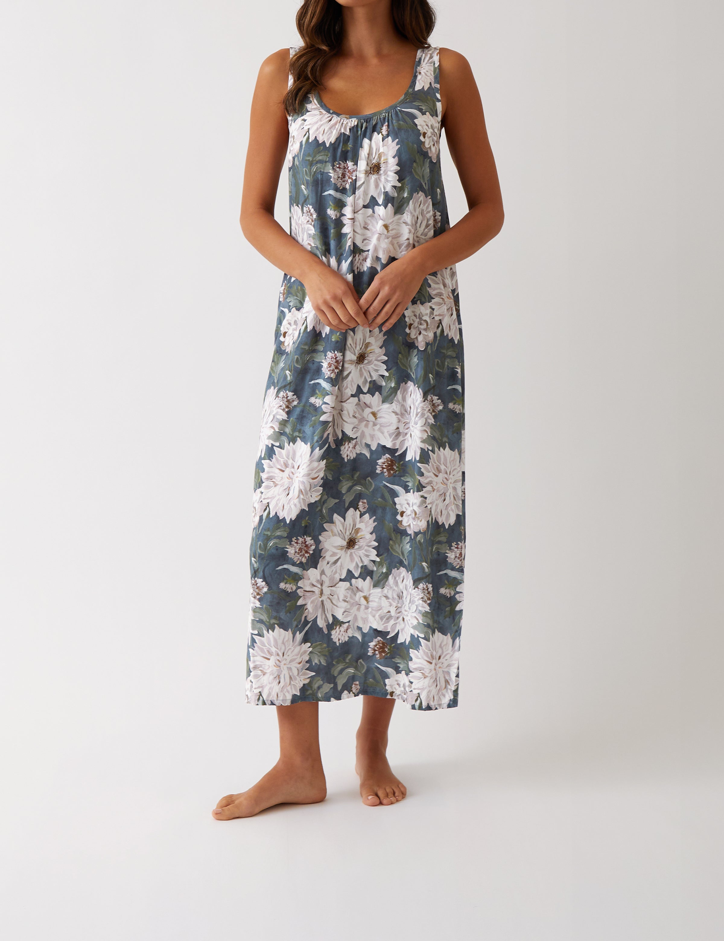 Adeline Full Length Gathered Nightie | Floral-1