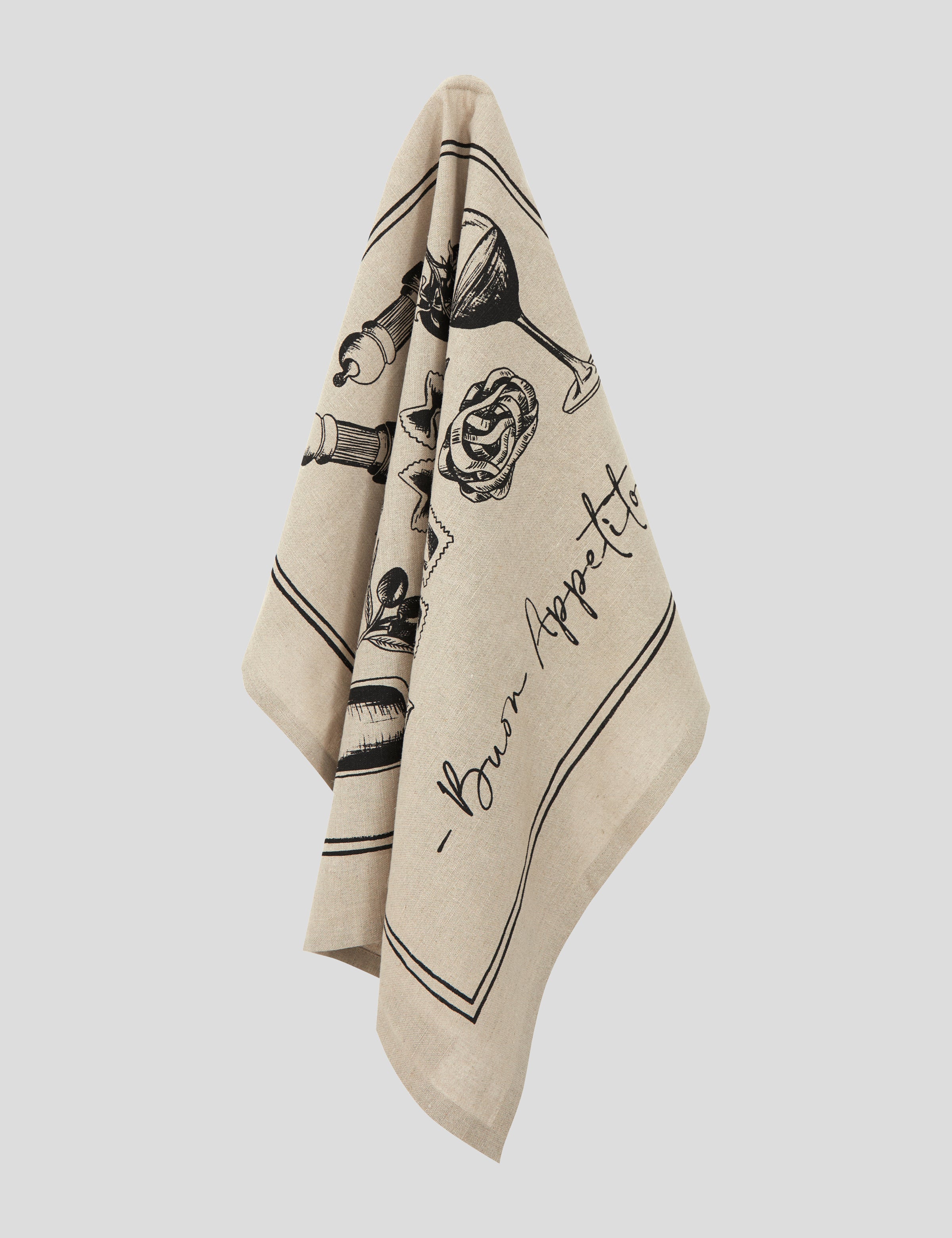 Al Dente Linen Tea Towel | Natural Black-1