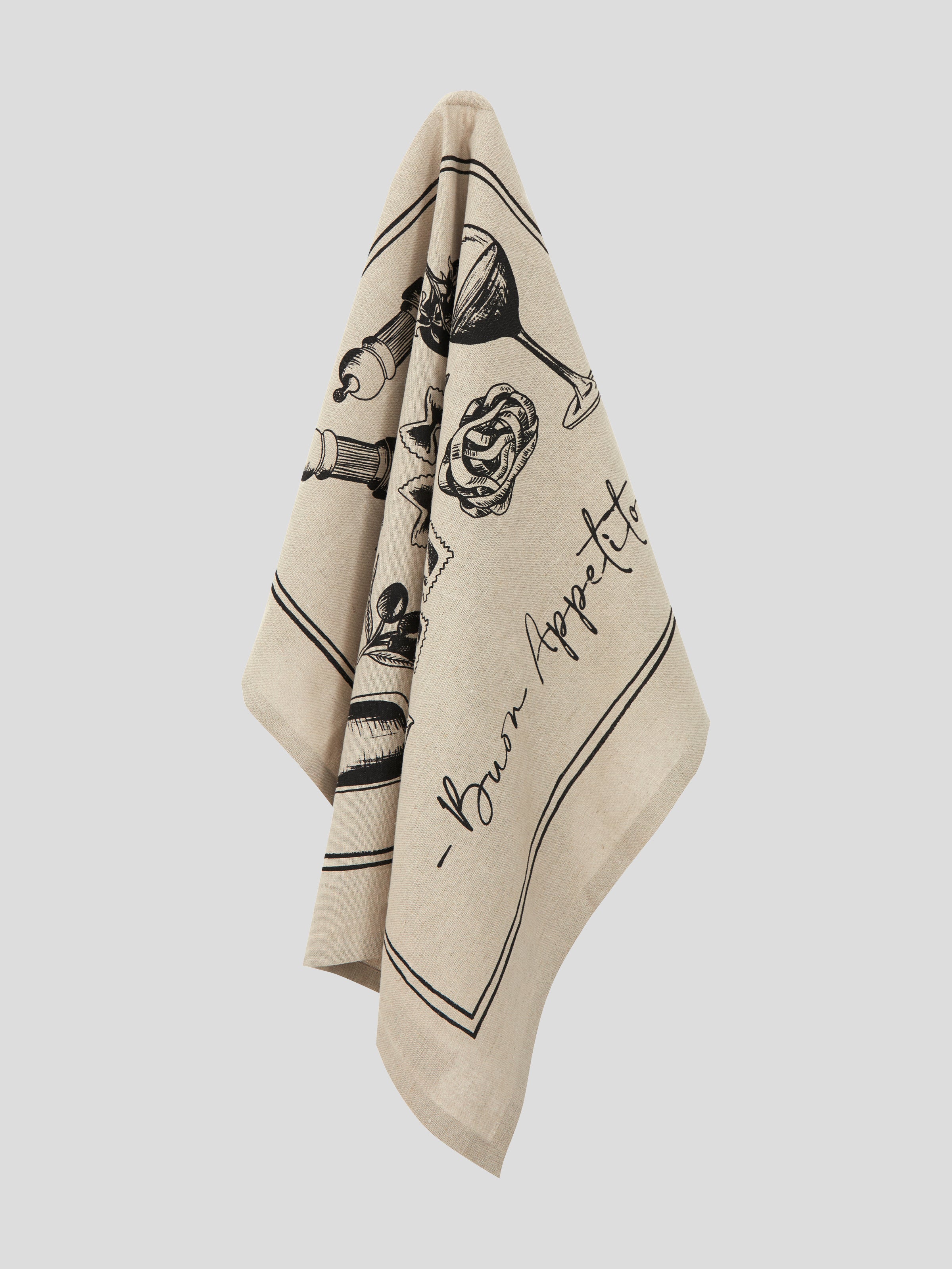 Al Dente Linen Tea Towel | Natural Black-1