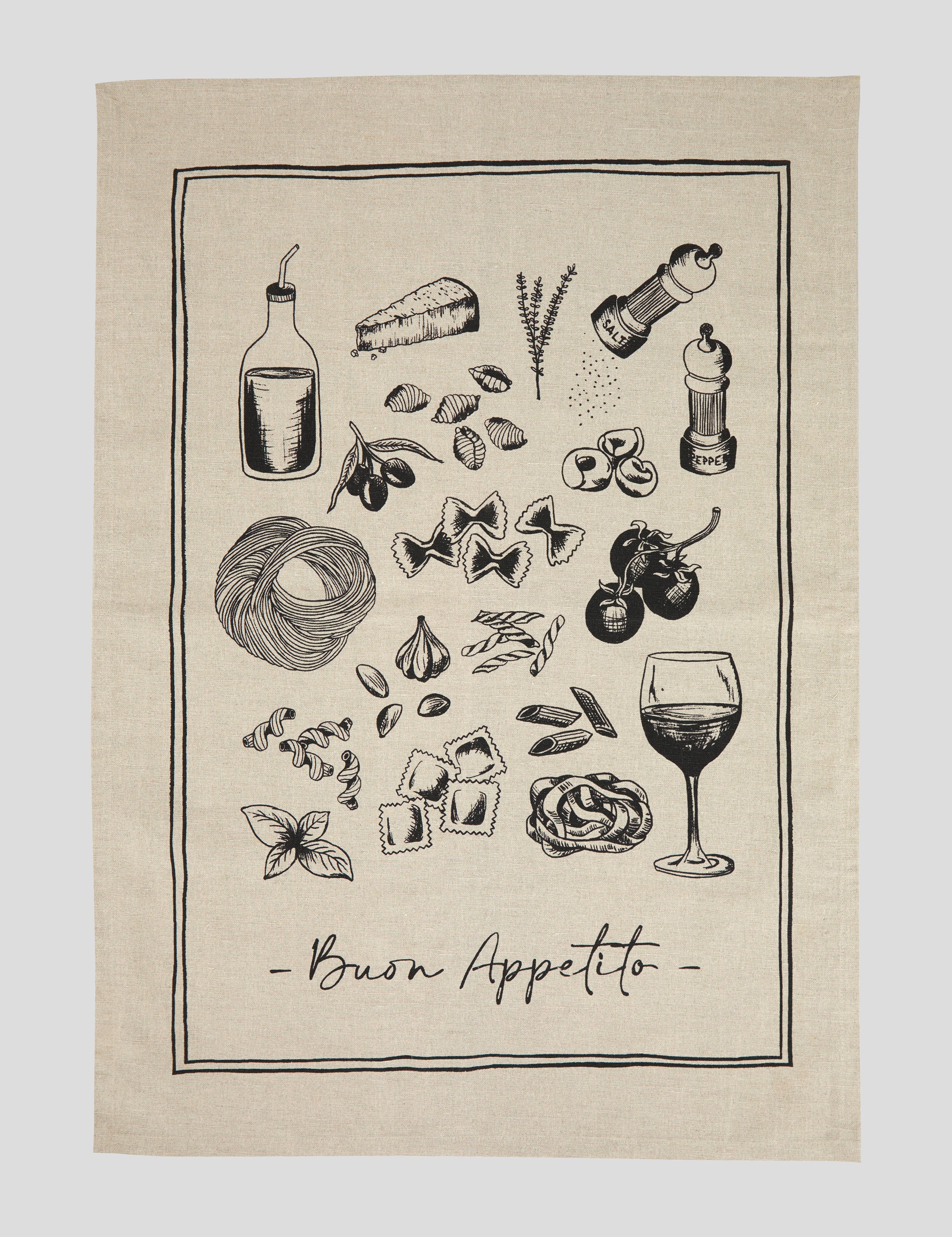 Al Dente Linen Tea Towel | Natural Black-3