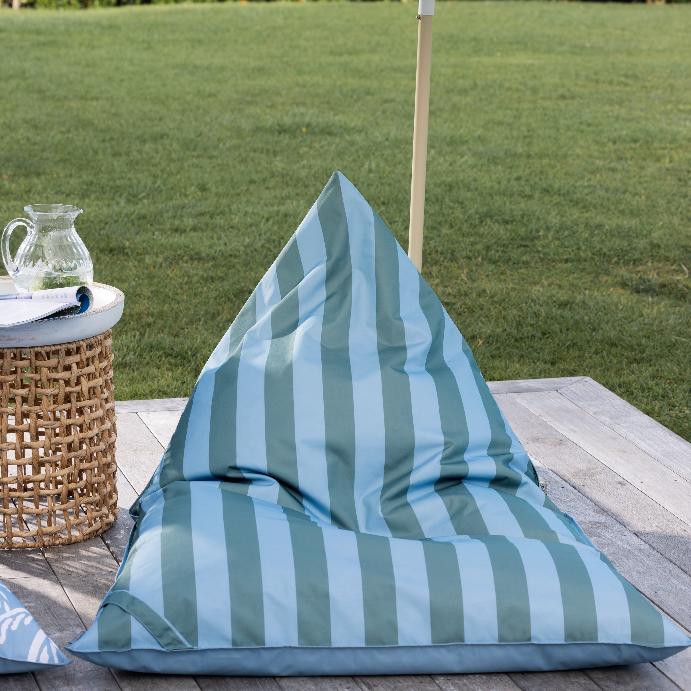 Alfresco Lounger Bean Bag | Green Stripe-2