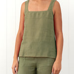Amalfi Linen Singlet Top | Cactus-1