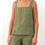 Amalfi Linen Singlet Top | Cactus-1