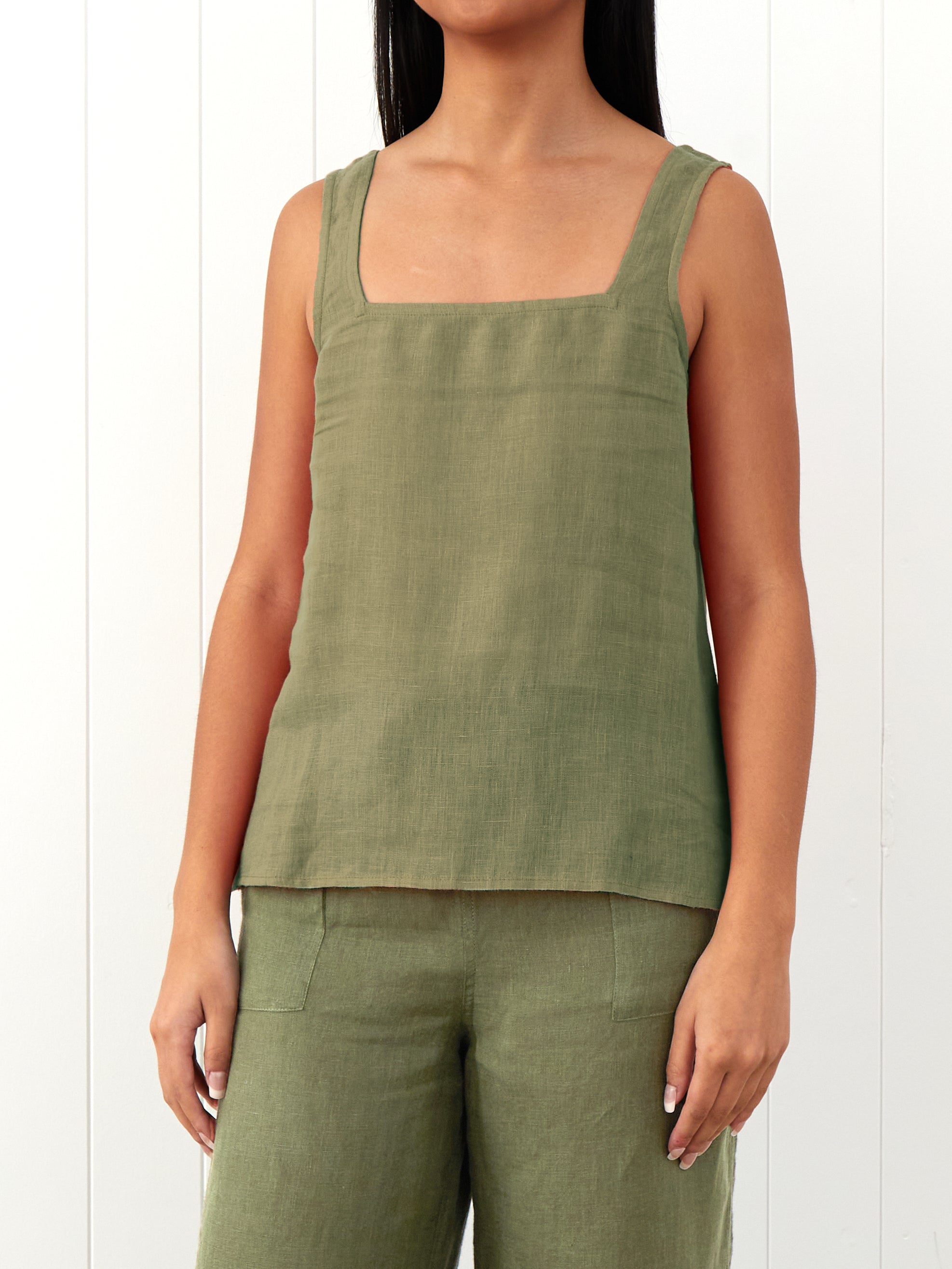 Amalfi Linen Singlet Top | Cactus-1