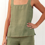 Amalfi Linen Singlet Top | Cactus-3