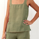 Amalfi Linen Singlet Top | Cactus-3