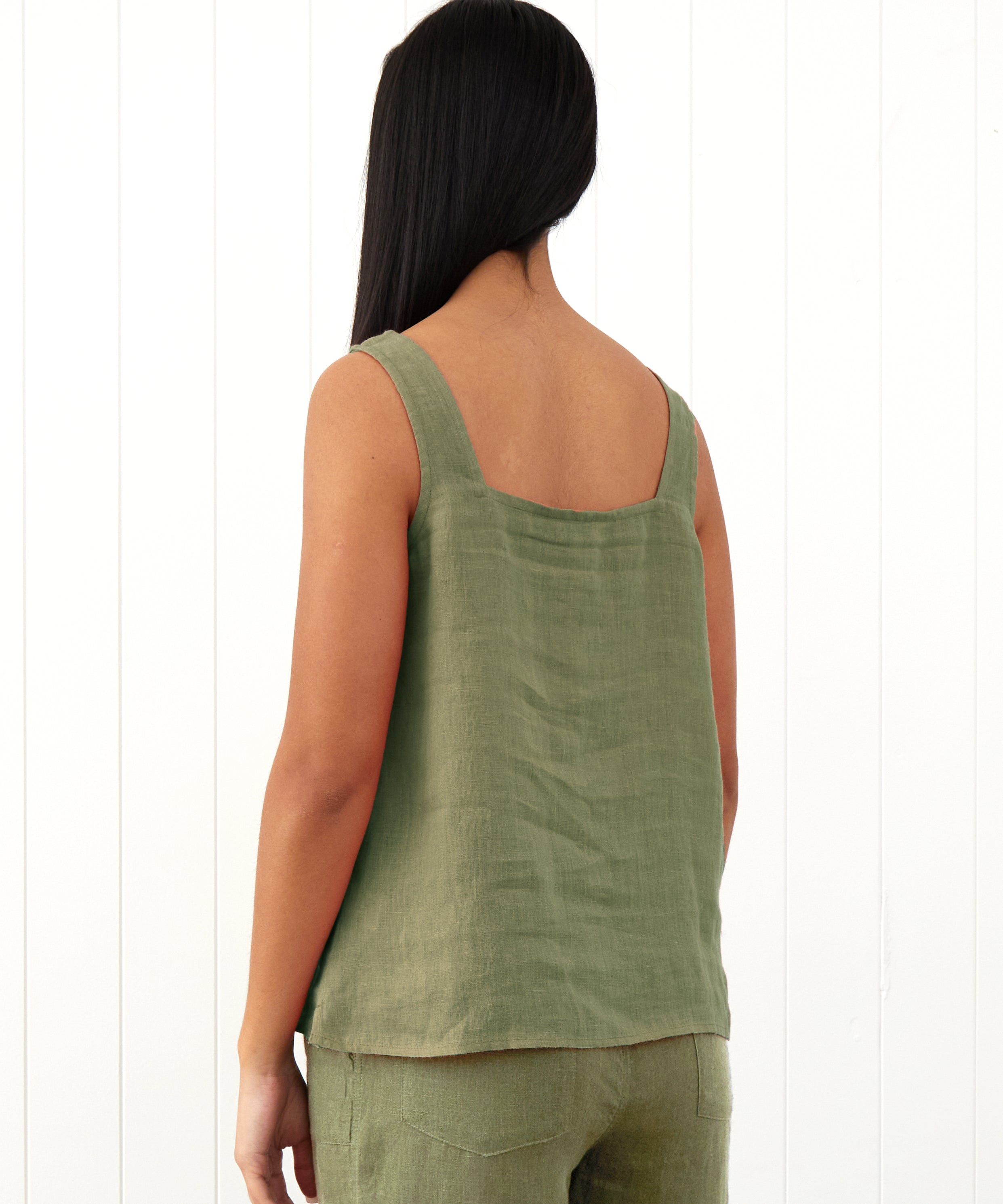 Amalfi Linen Singlet Top | Cactus-4