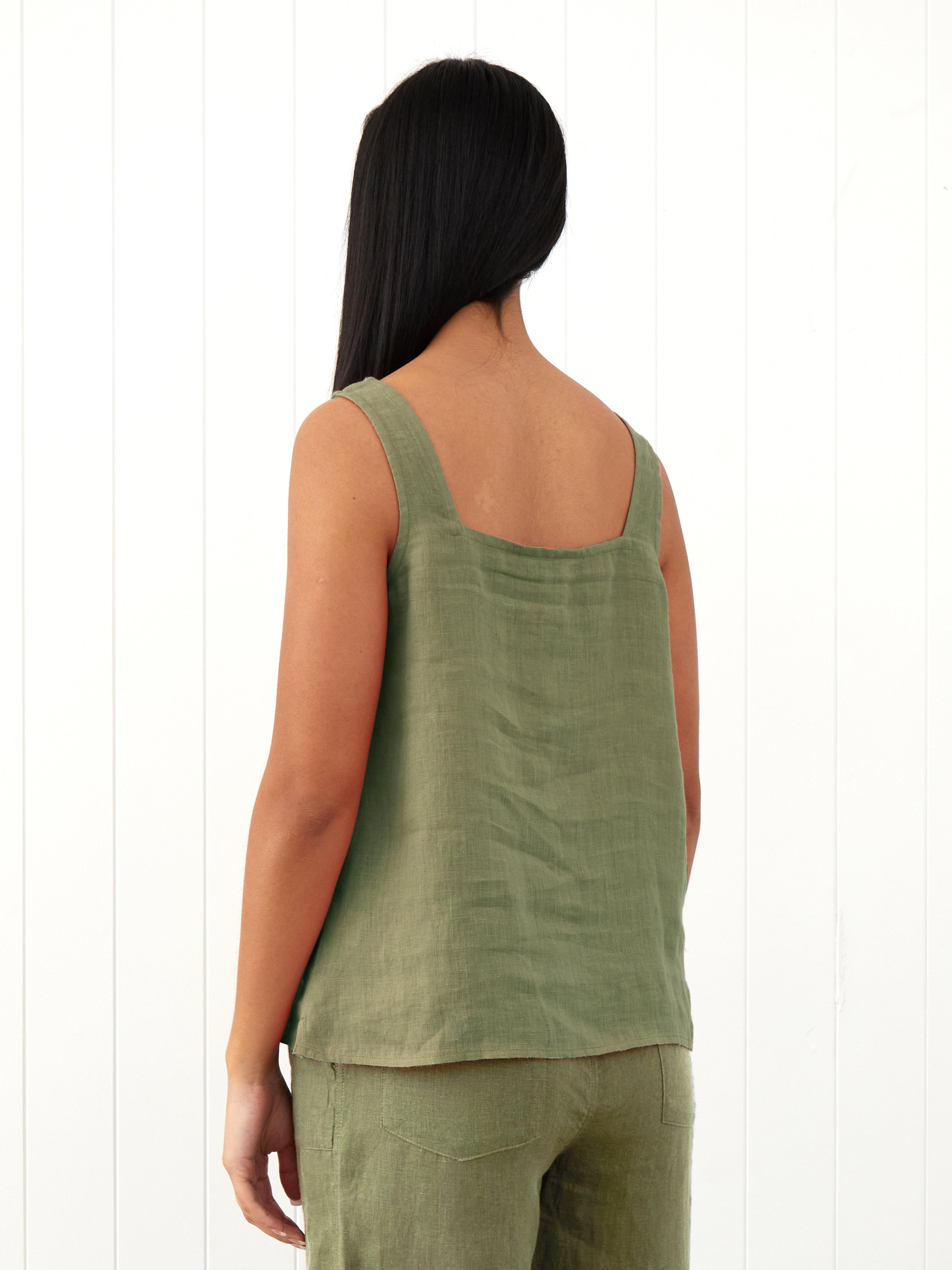 Amalfi Linen Singlet Top | Cactus-4