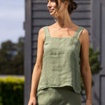 Amalfi Linen Singlet Top | Cactus-5