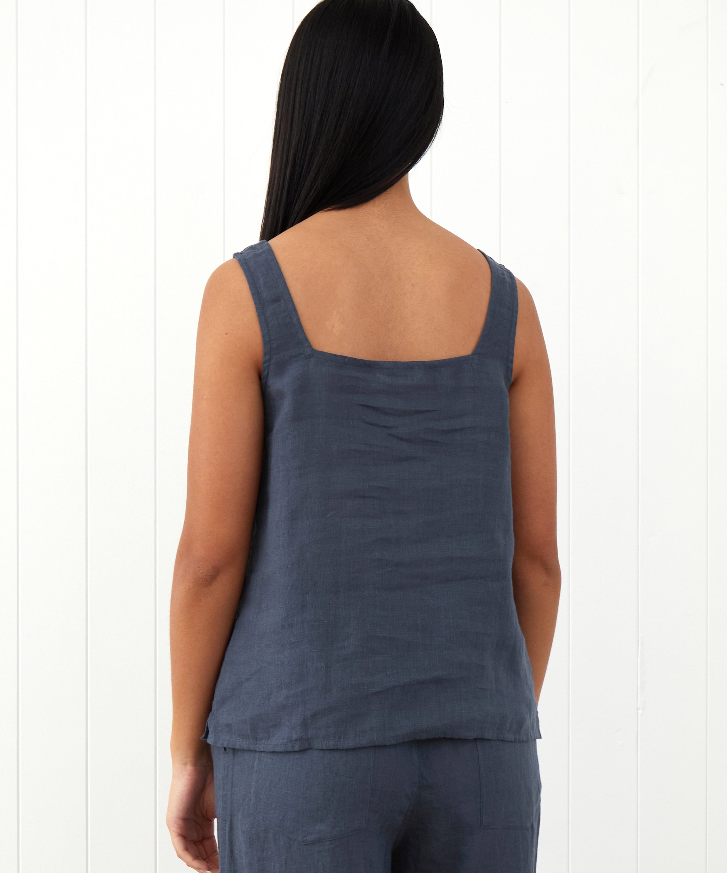 Amalfi Linen Singlet Top | Ink-4