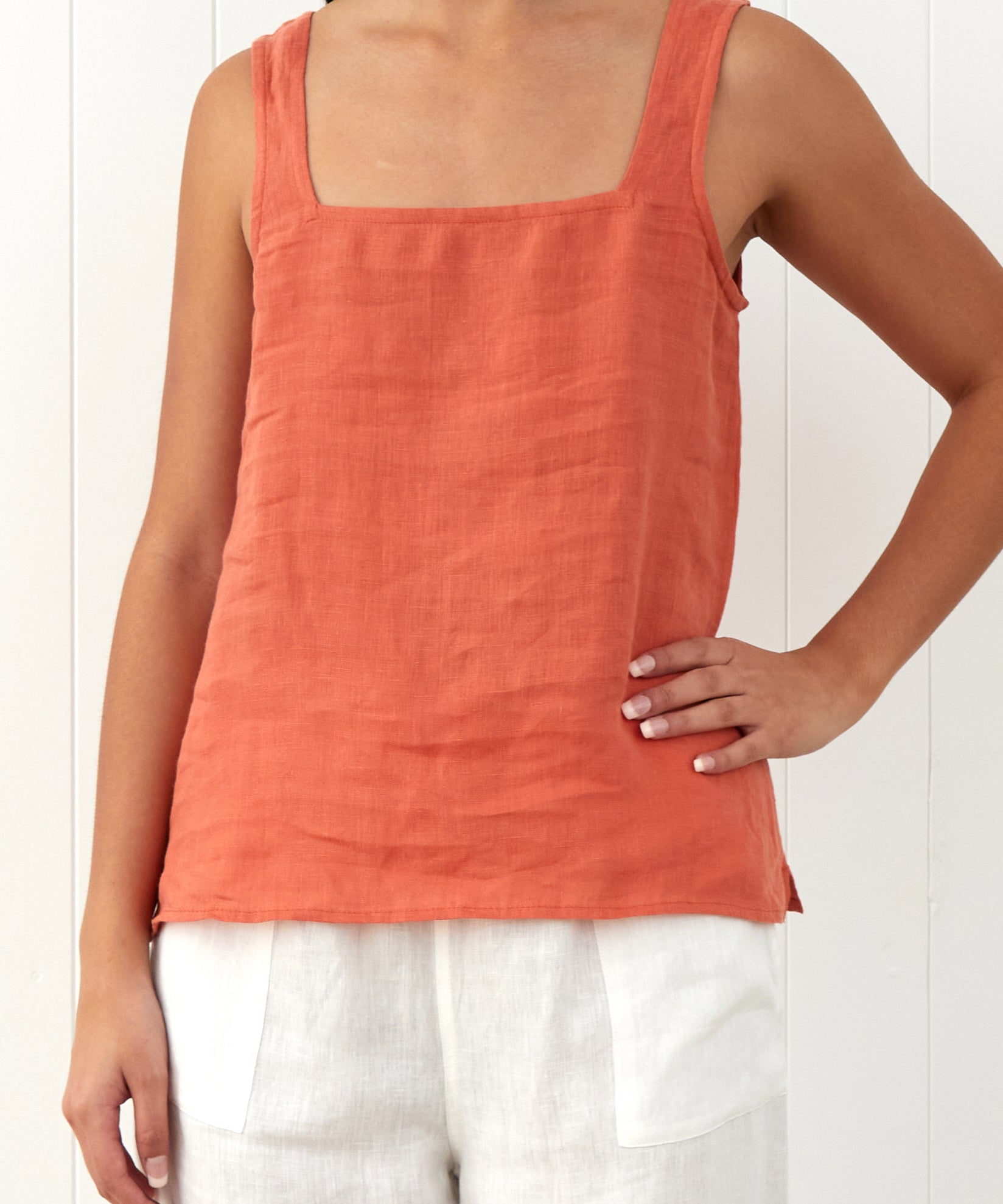 Amalfi Linen Singlet Top | Sunset-3