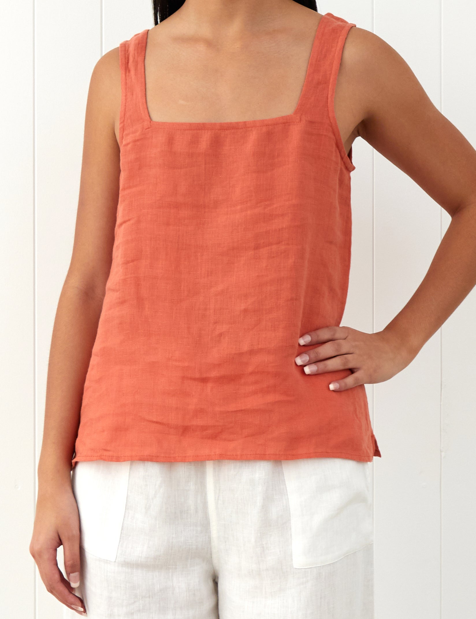 Amalfi Linen Singlet Top | Sunset-3