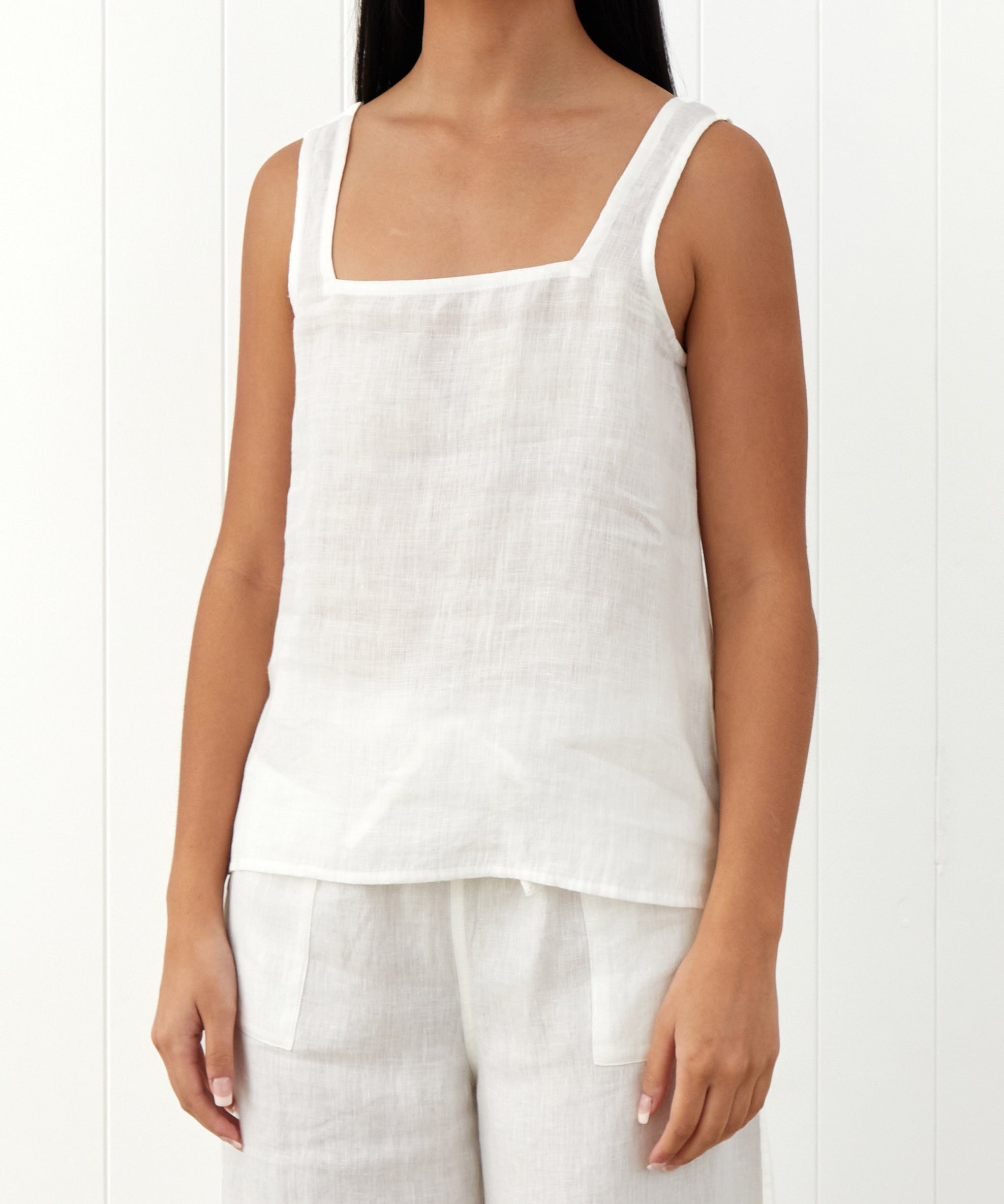 Amalfi Linen Singlet Top | White-1