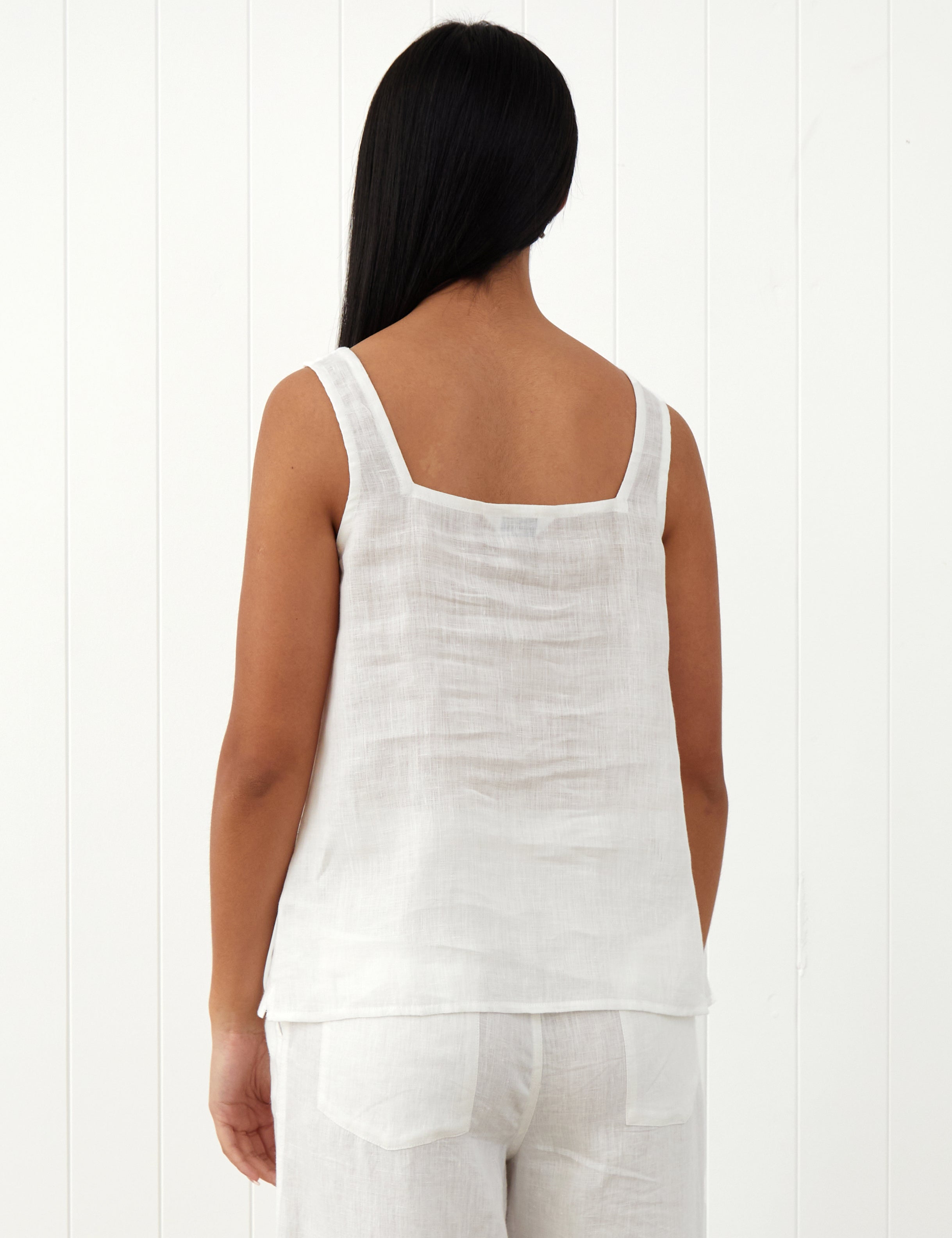Amalfi Linen Singlet Top | White-4