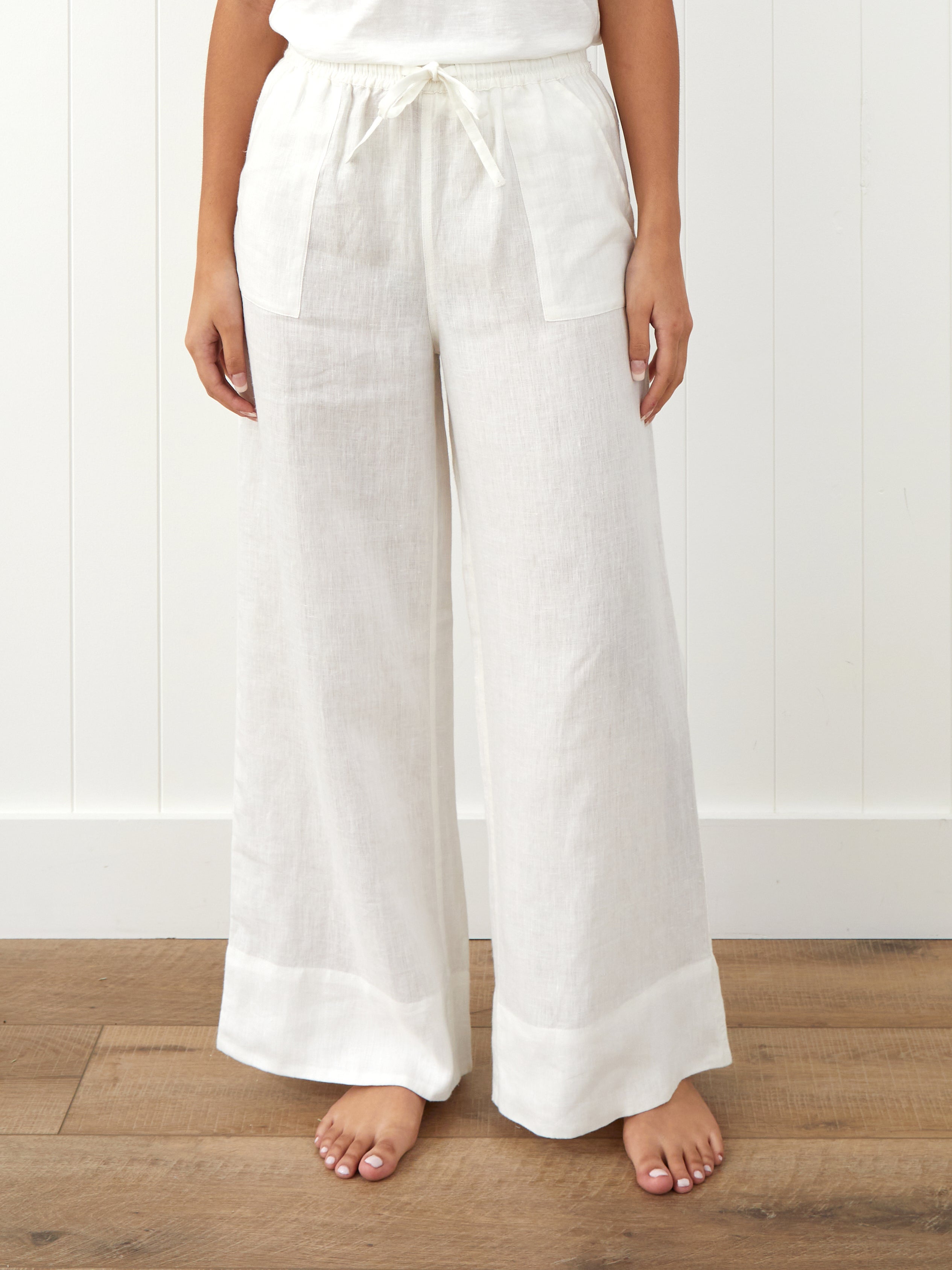 Amalfi Linen Wide Leg Pants | White-1