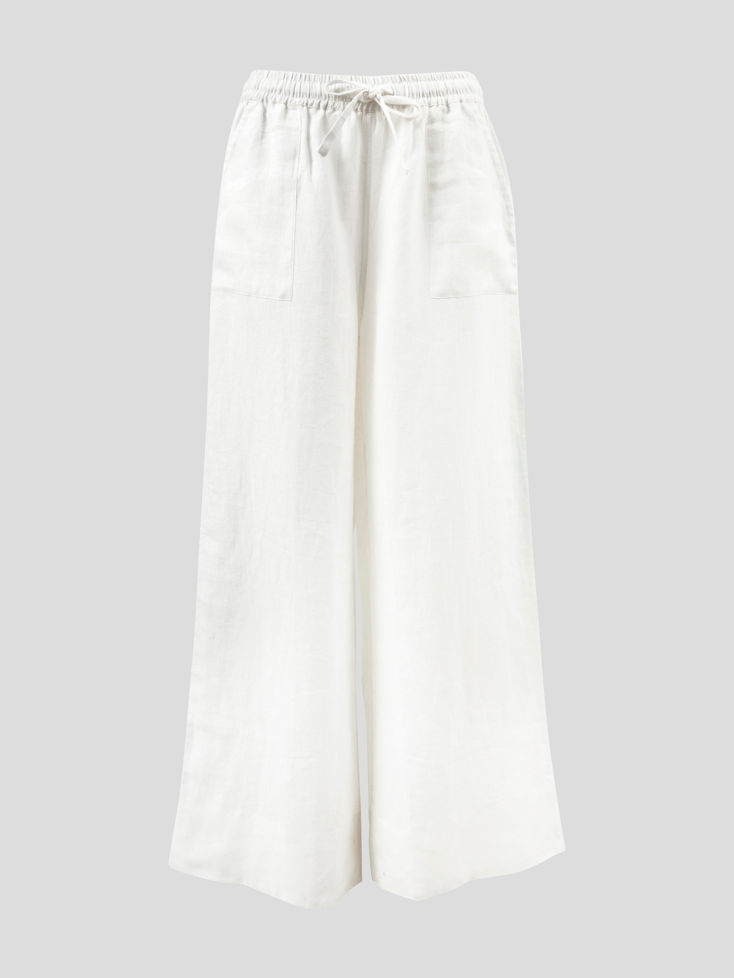 Amalfi Linen Wide Leg Pants | White-2