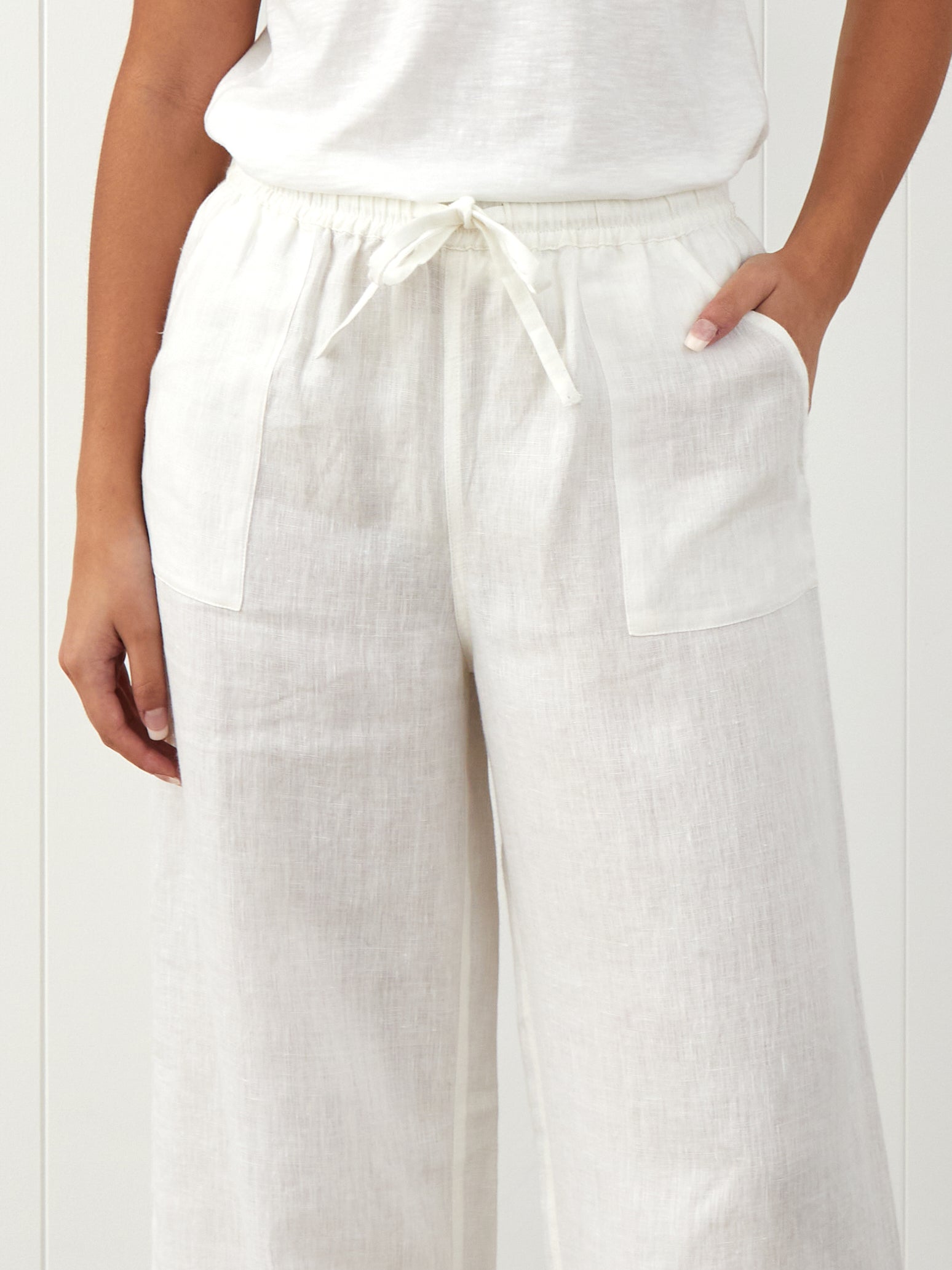 Amalfi Linen Wide Leg Pants | White-3