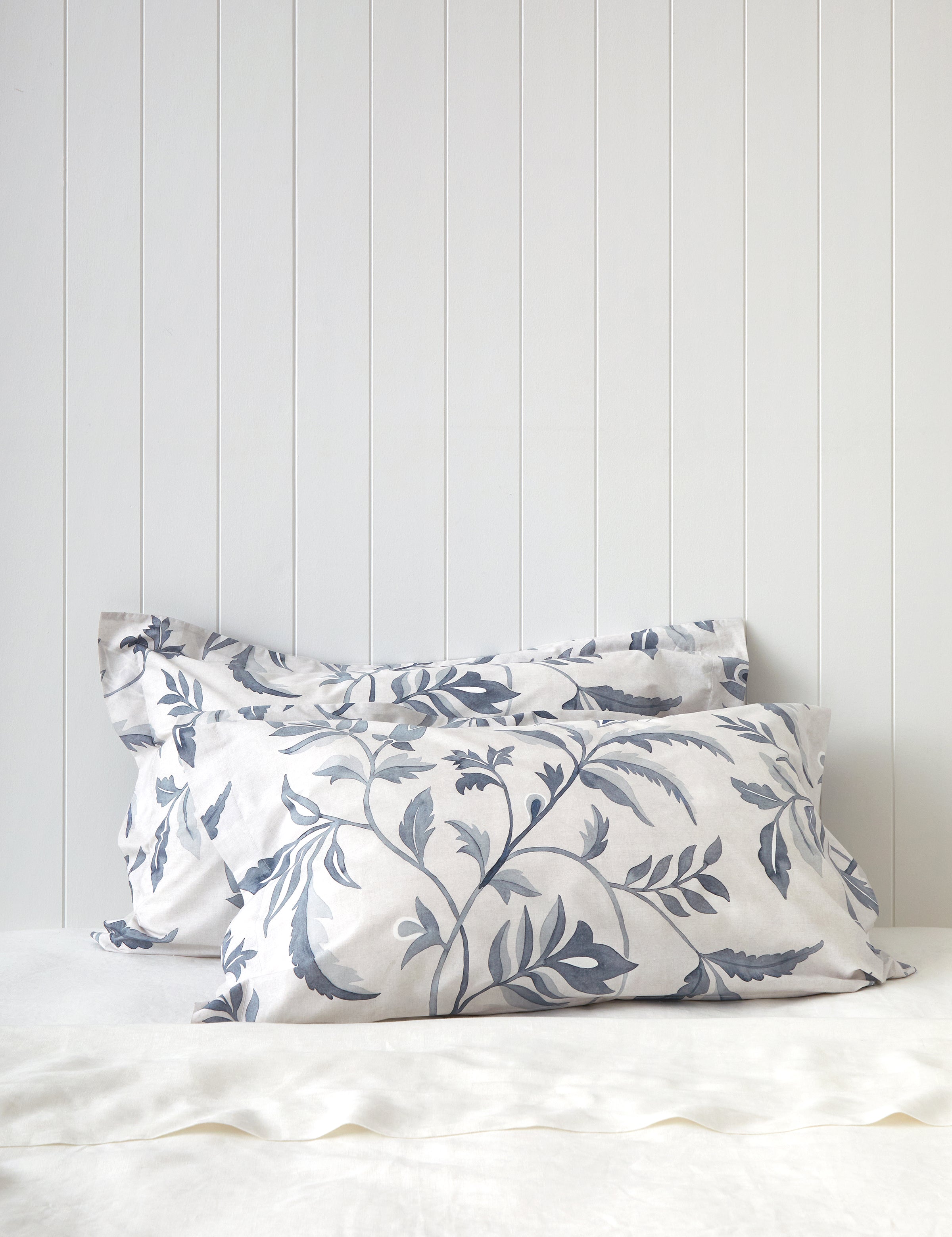 Antoinette Oxford Pillowcase Set | Blue Leaf-1