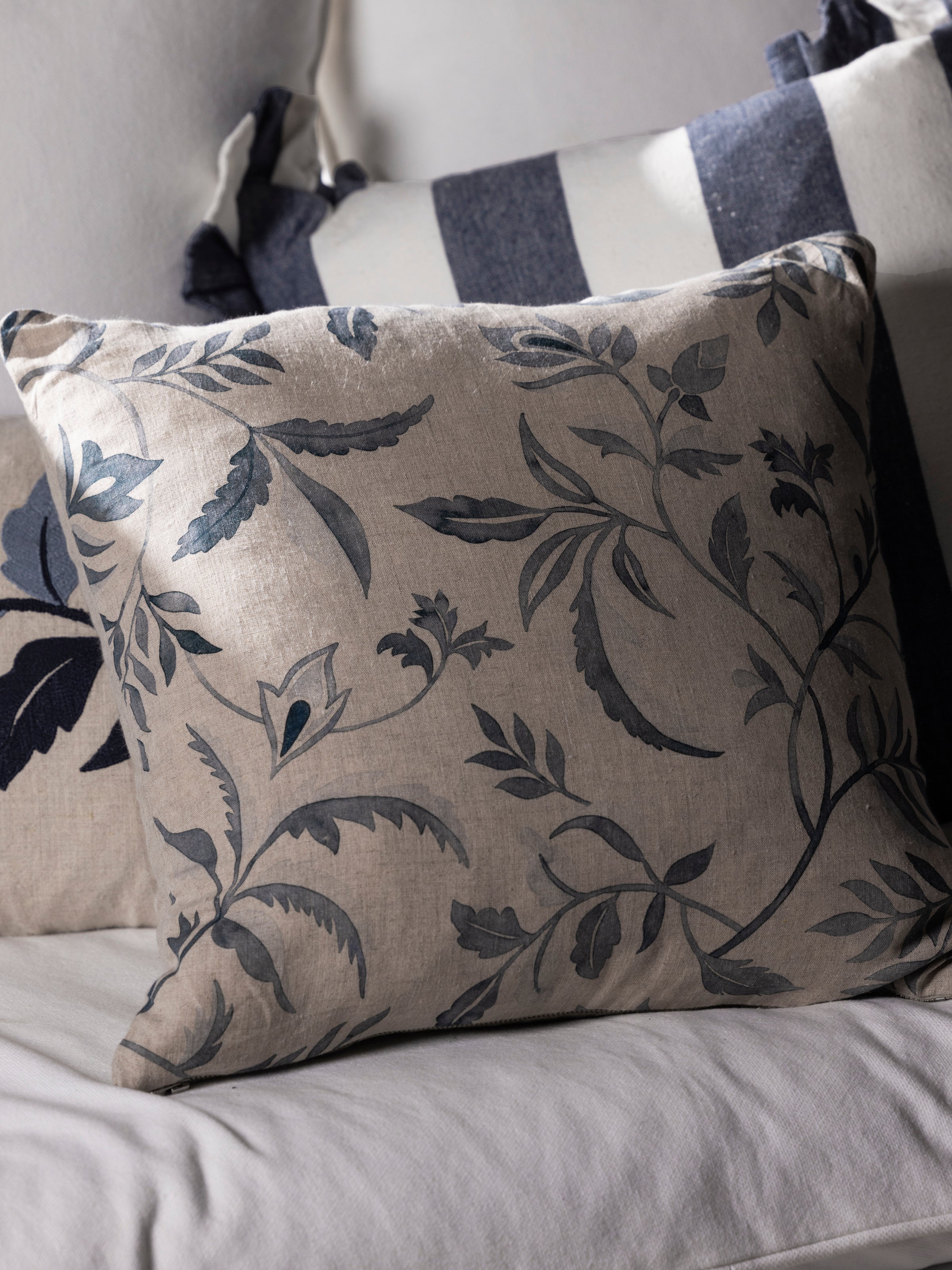 Antoinette Square Cushion Cover | Blue Leaf-2