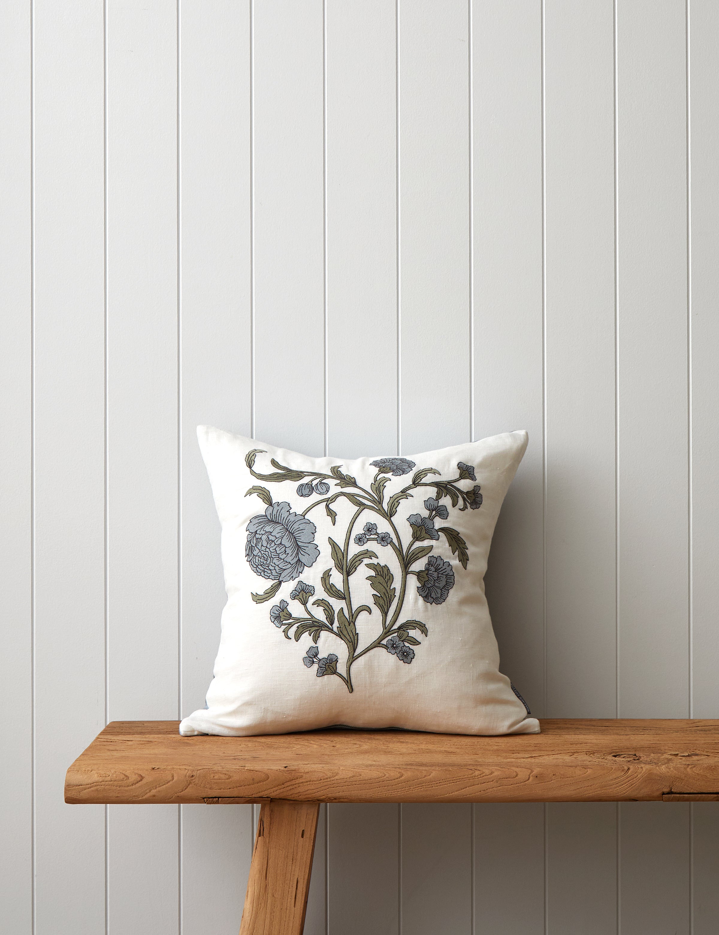Arabella Embroidered Square Cushion Cover | Blue Floral-1