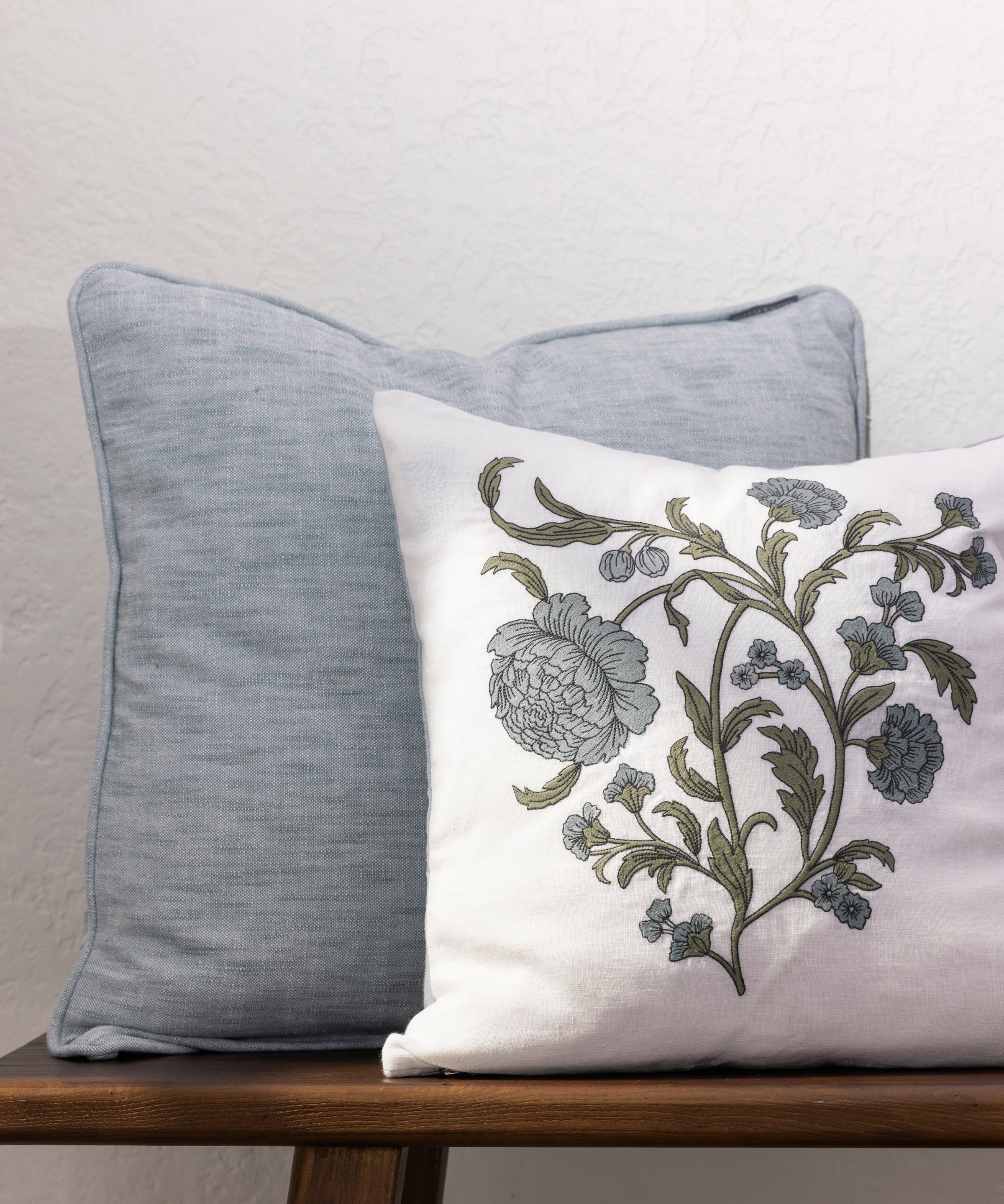 Arabella Embroidered Square Cushion Cover | Blue Floral-2