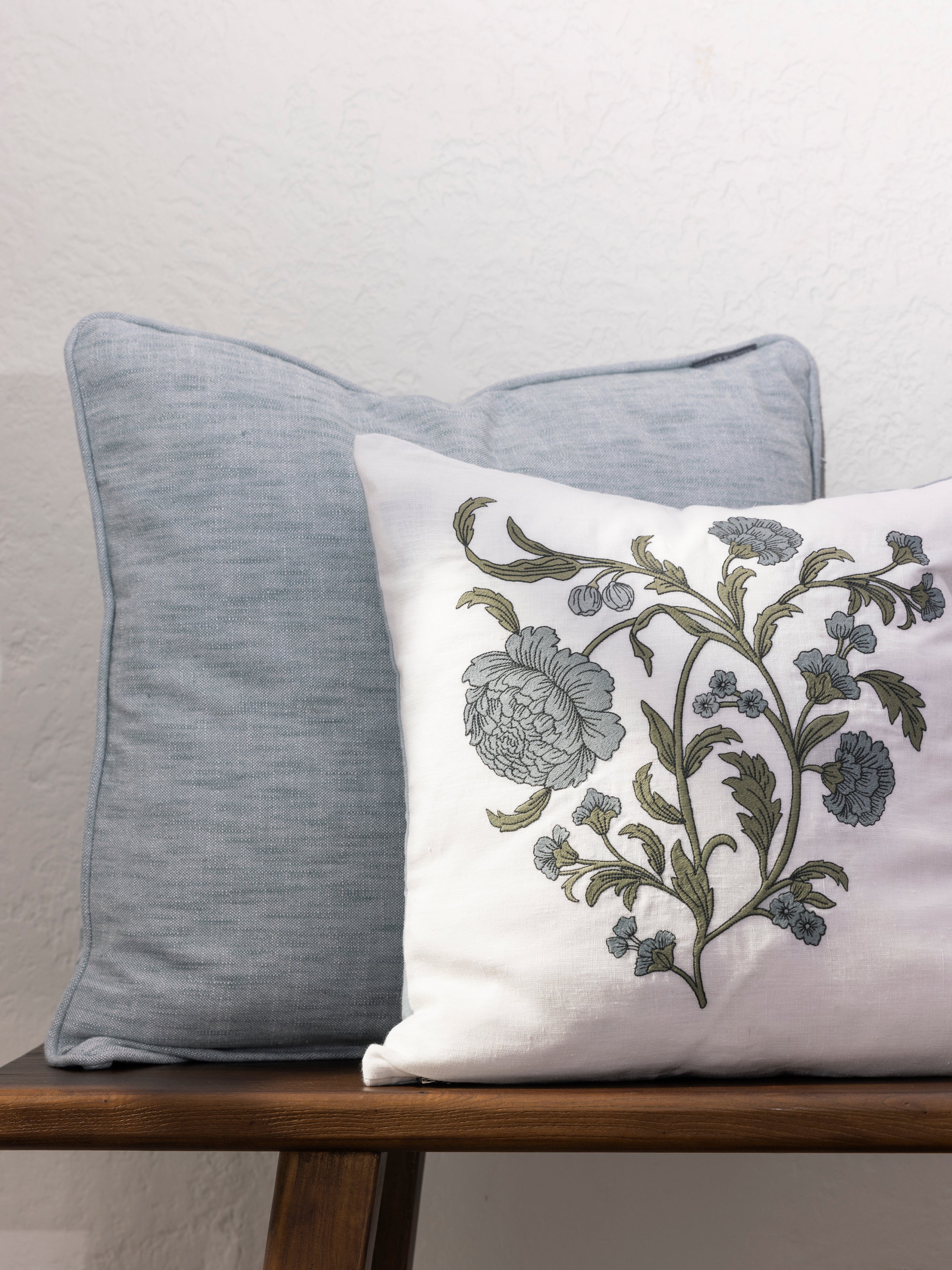 Arabella Embroidered Square Cushion Cover | Blue Floral-2