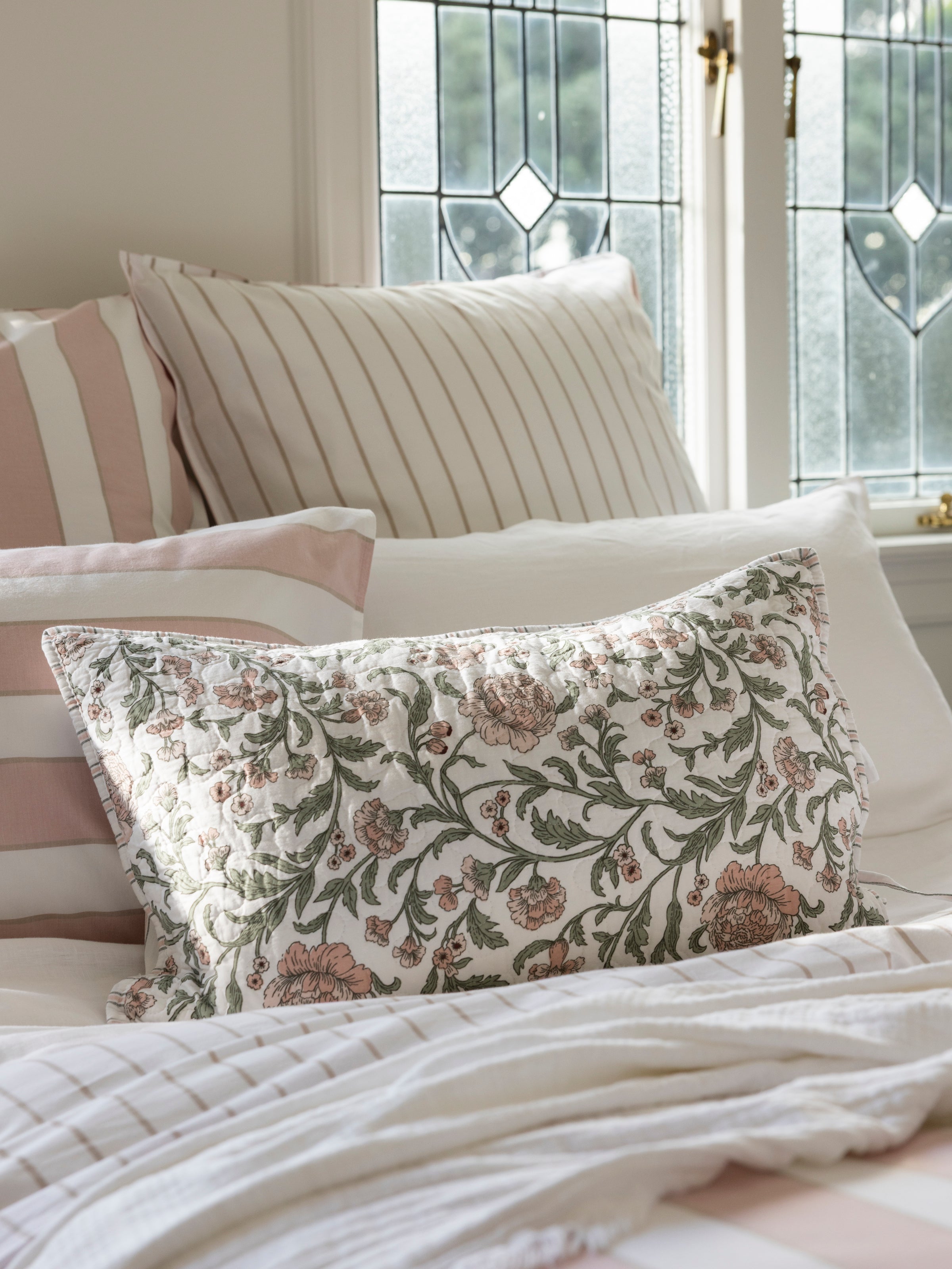 Arabella Quilted Rectangle Cushion Cover | Floral-2