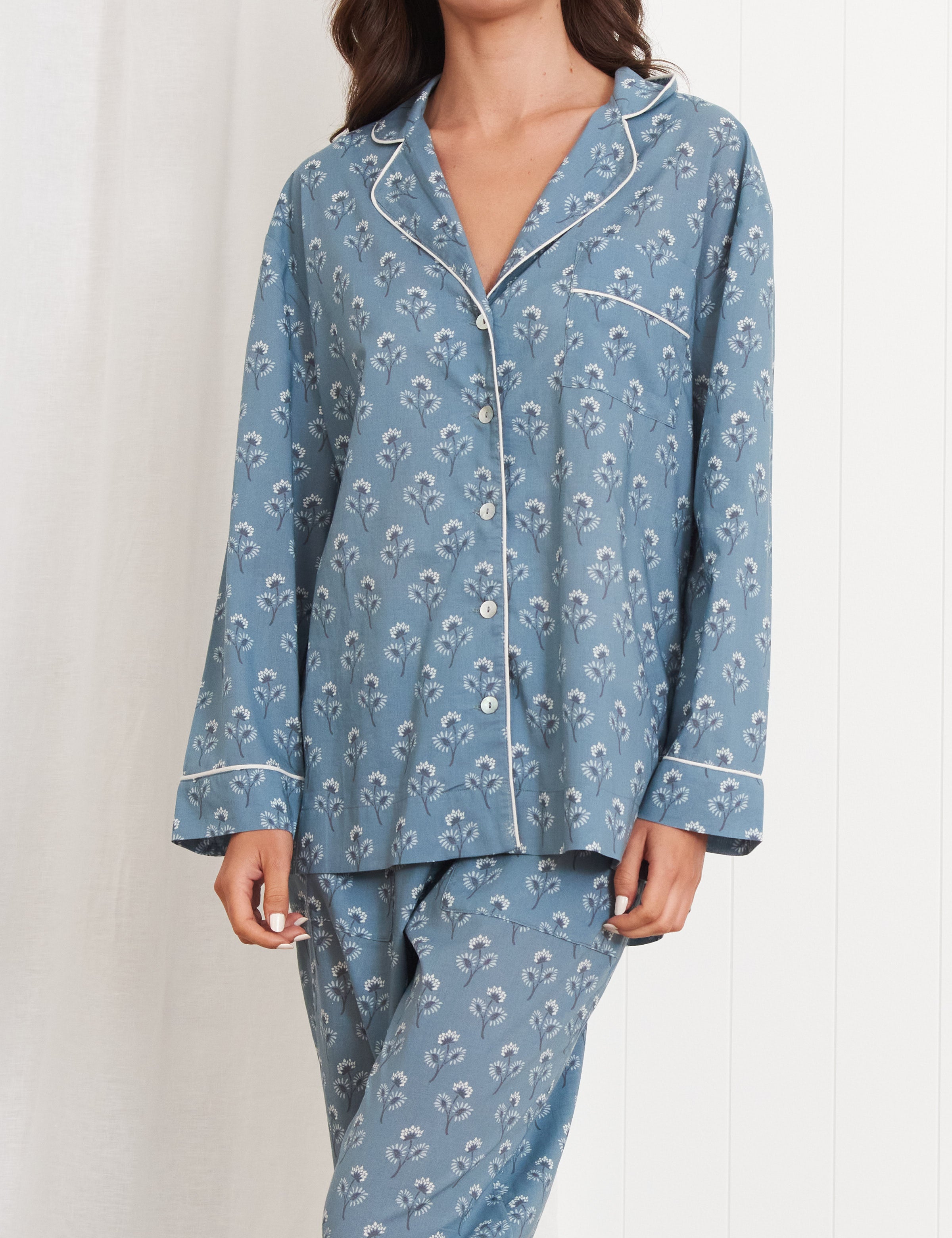 Aria Long Sleeve PJ Shirt | Blue-1