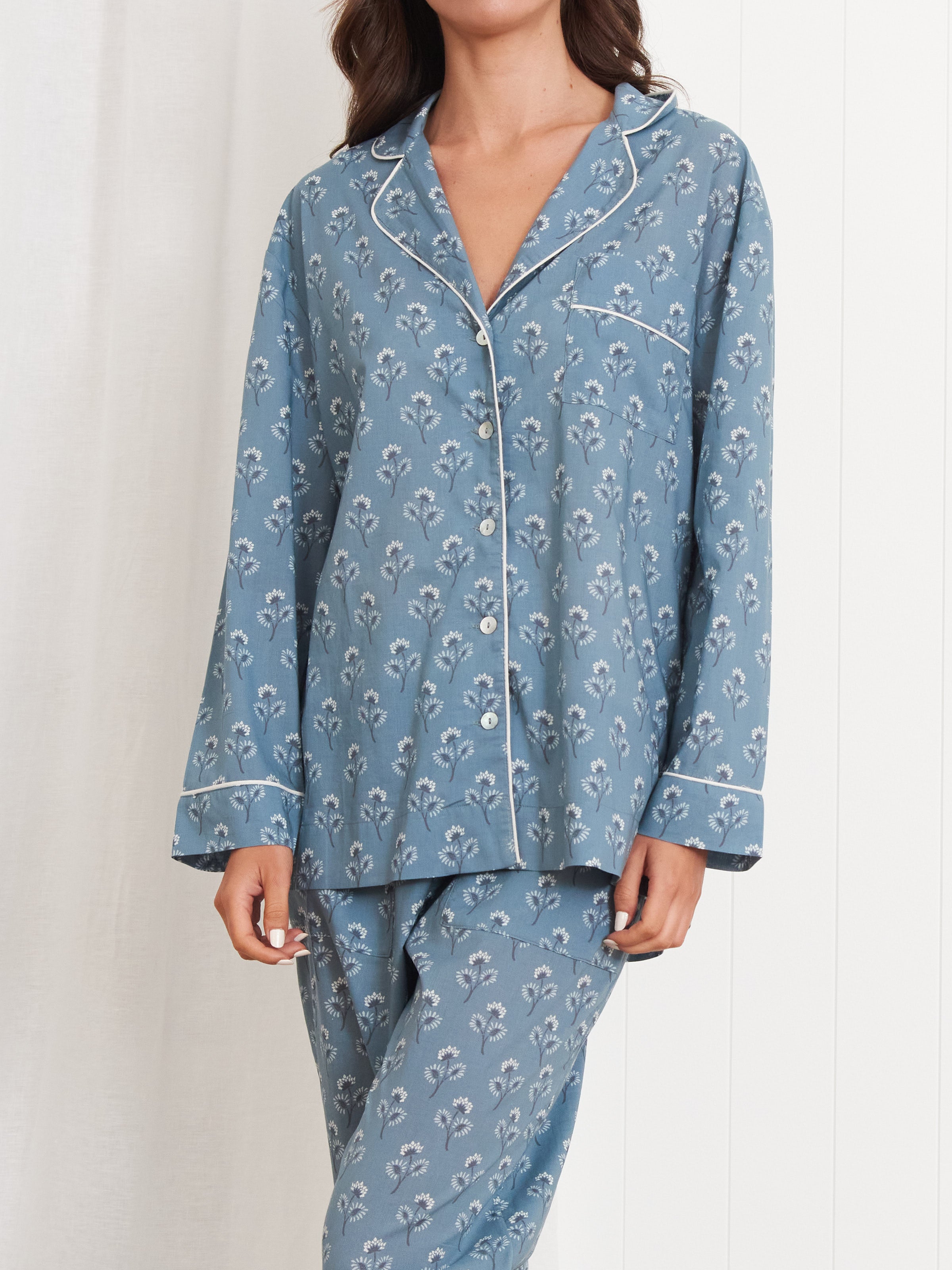 Aria Long Sleeve PJ Shirt | Blue-1