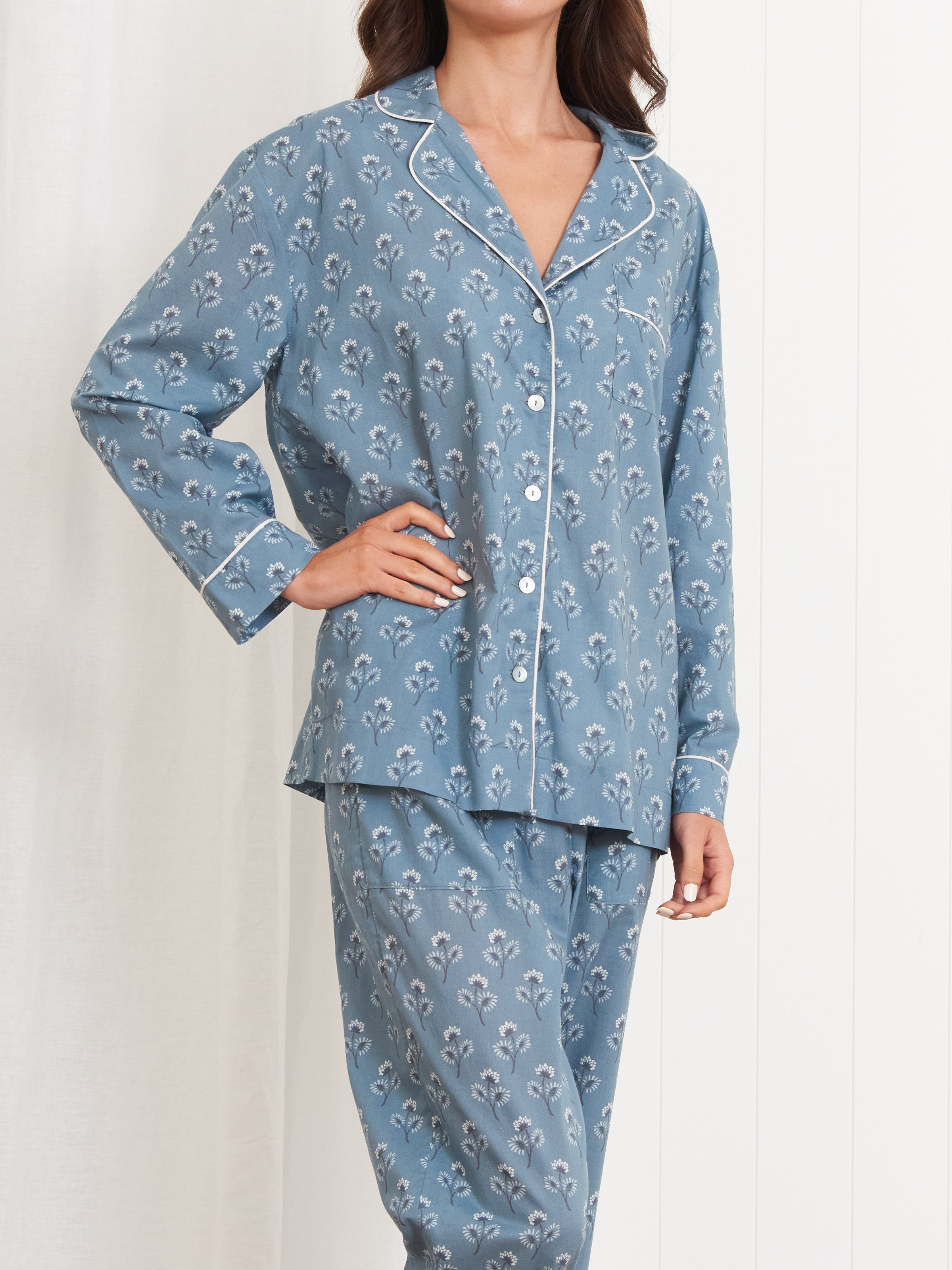 Aria Long Sleeve PJ Shirt | Blue-3