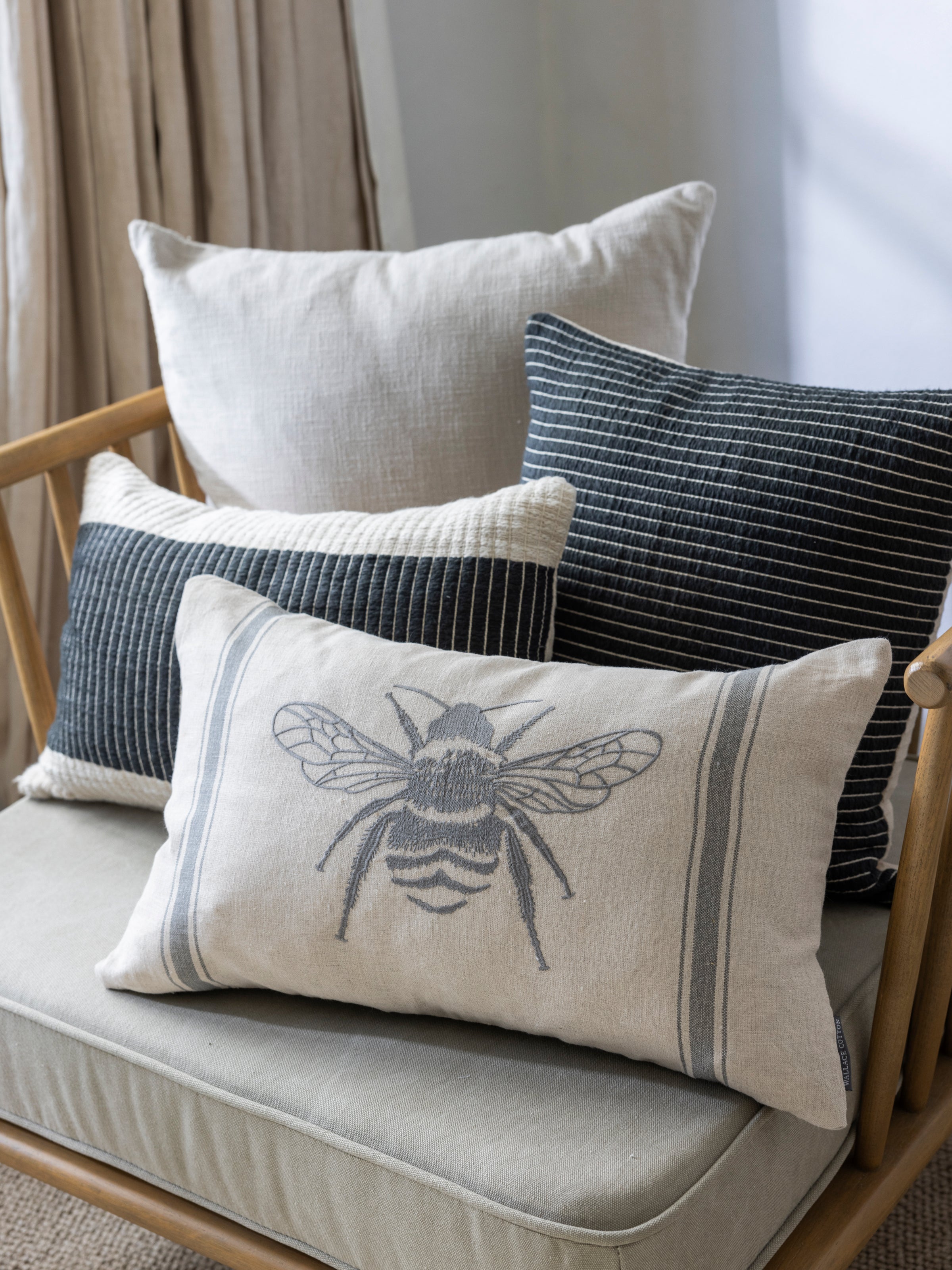 Attenborough Embroidered Rectangle Cushion Cover | Charcoal-2