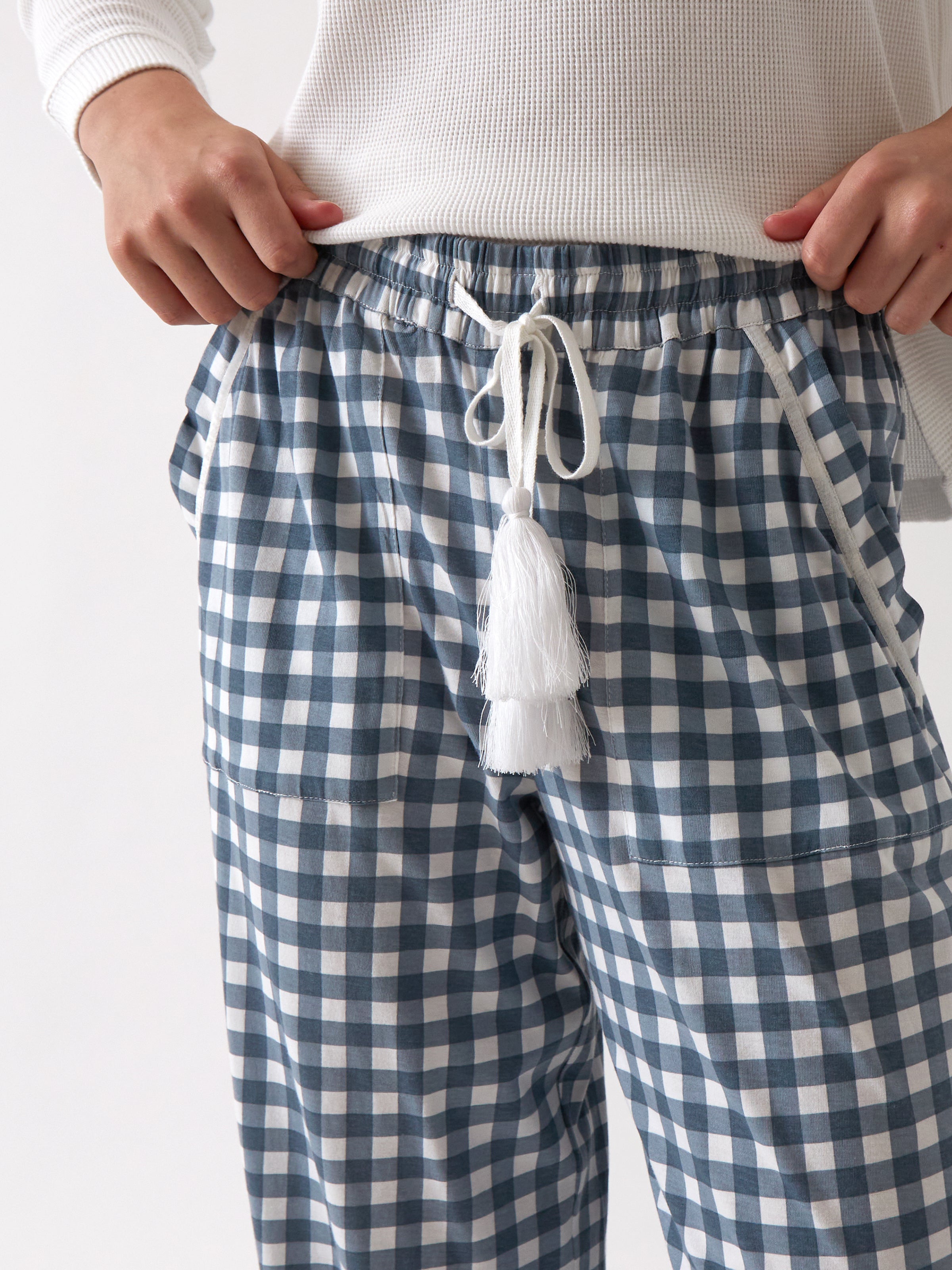 August Organic Cotton Knit PJ Pants | Blue Gingham-2