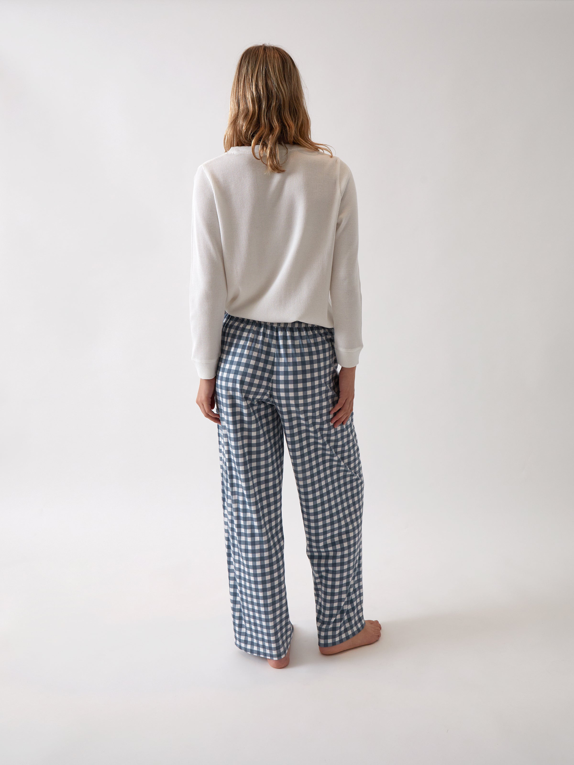 August Organic Cotton Knit PJ Pants | Blue Gingham-4